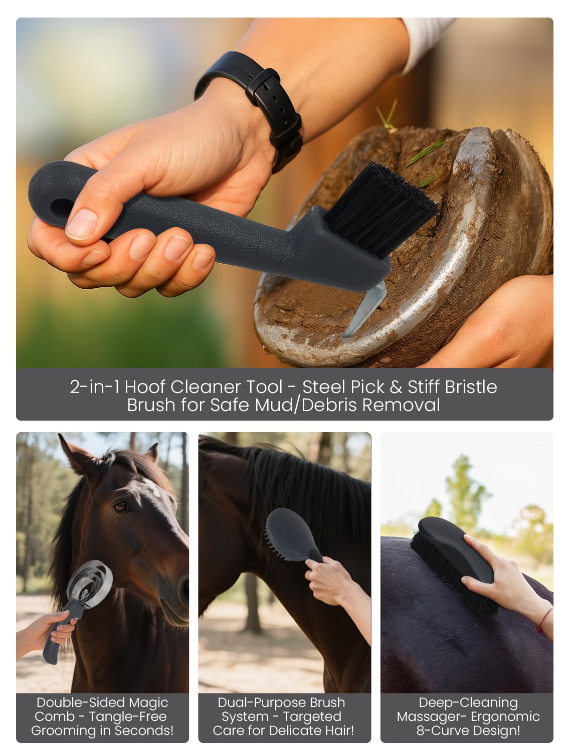 Horse Grooming Kit 12 Pcs – Complete Horse Brushes & Care Supplies Set with Organizer Tote Bag, Equine Coat Grooming Tools, Tack Room Equipment & Gifts for Horse Owners & Lovers - image 4