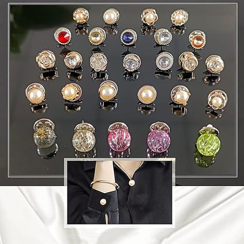Miniatura 2 de 30 juegos de botones de broche de perlas invisibles sin coser, clips de cobertura de moda para blusas, vestidos, cárdigans  Alfileres modestos