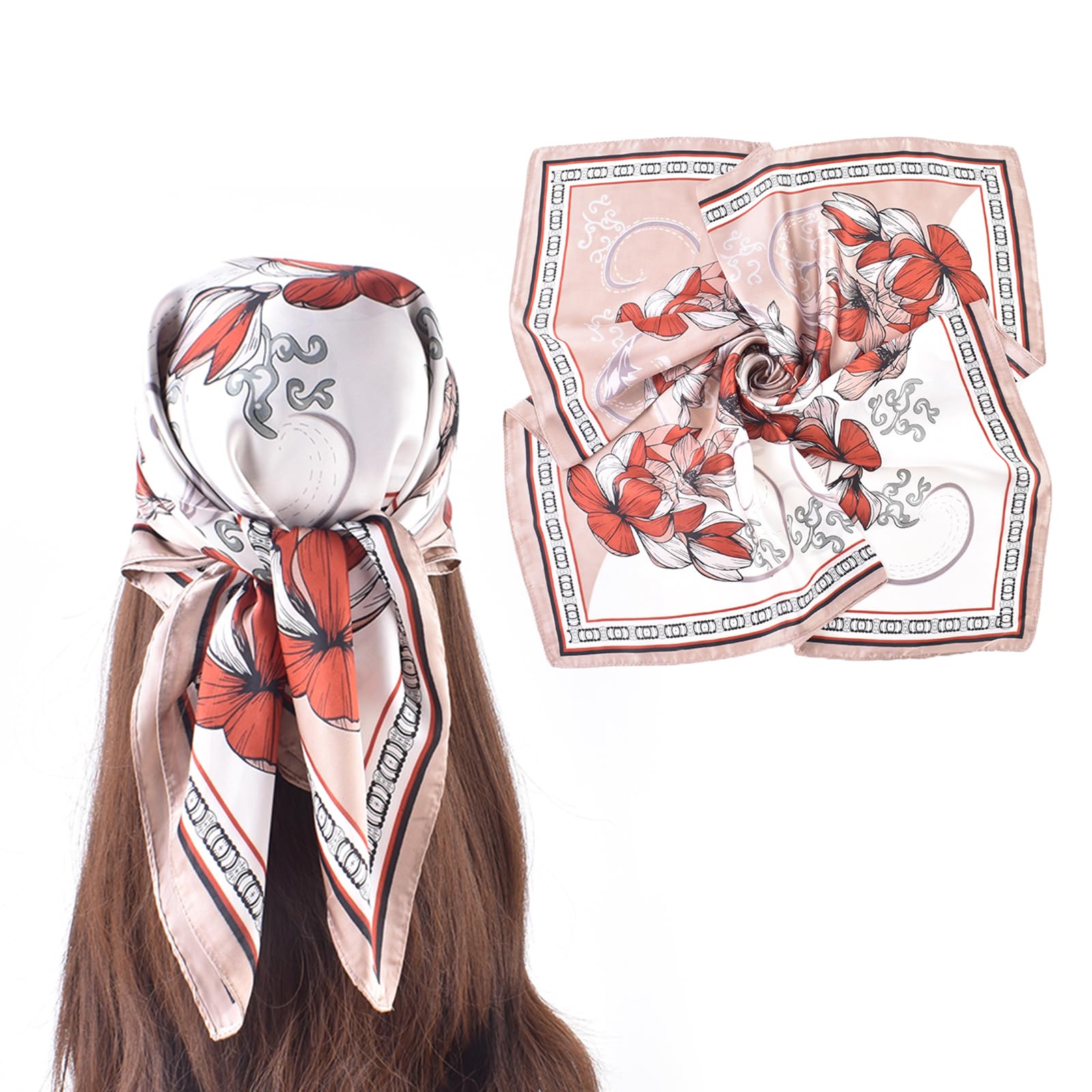 EIysee 27.5 Inches Silk Head Scarf for Women Satin Hair Scarf Silk Wrap Neck Square Scarves Feeling Scarf Boho Headwear