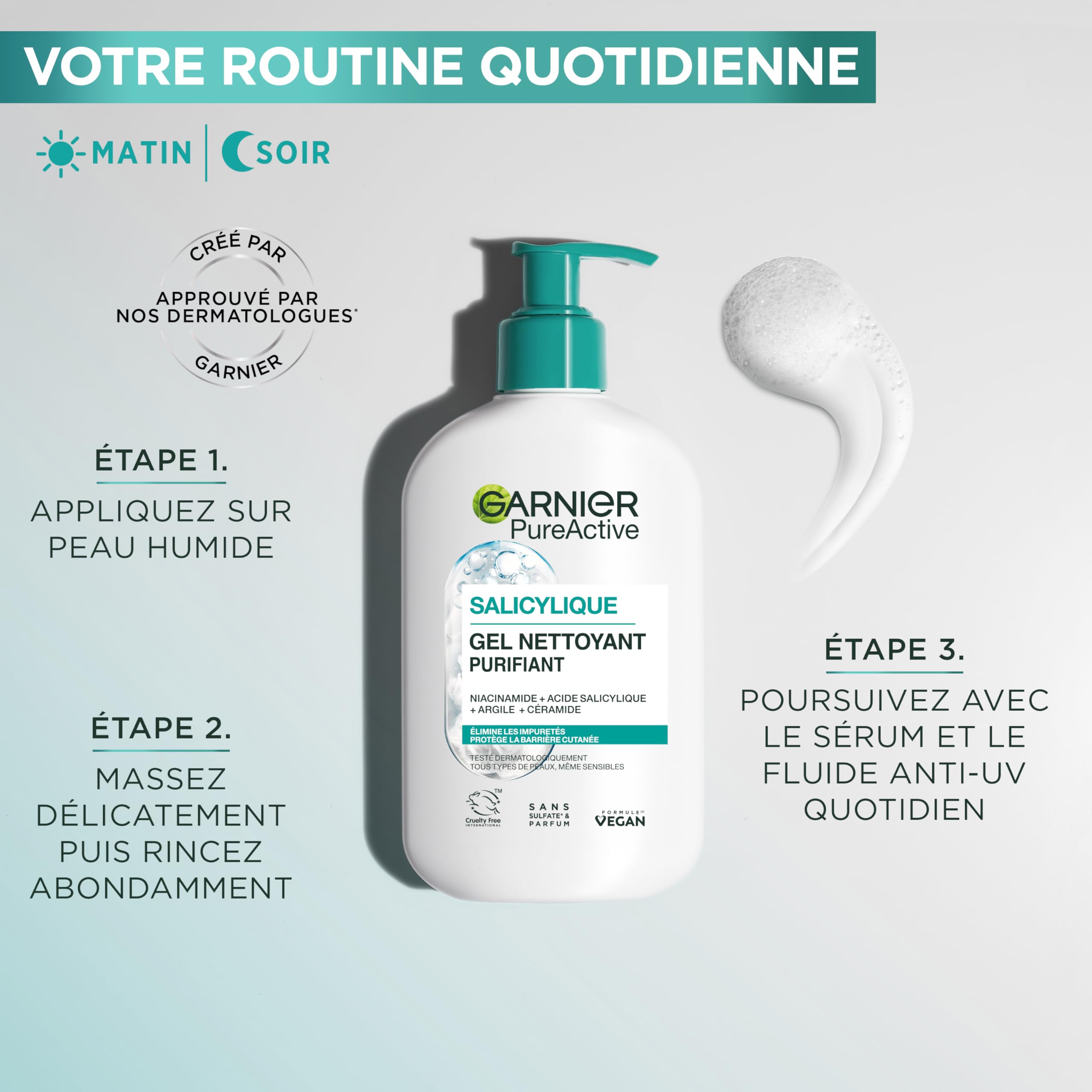 Garnier Gel detergente schiumogeno con acido ialuronico, ceramide e argilla 250 ml