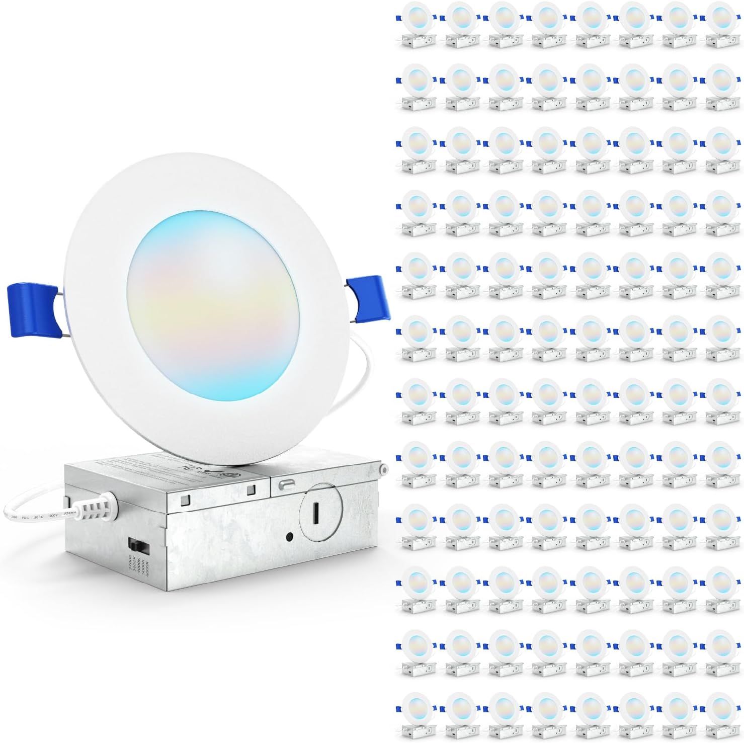 Sunco 96 Pack 4 Inch LED Recessed Lights, Canless Ceiling Light Slim, 650 LM, 10W, Selectable CCT 2700K/3000K/4000K/5000K/6000K, Dimmable, Wafer Thin, with Junction Box ETL.
