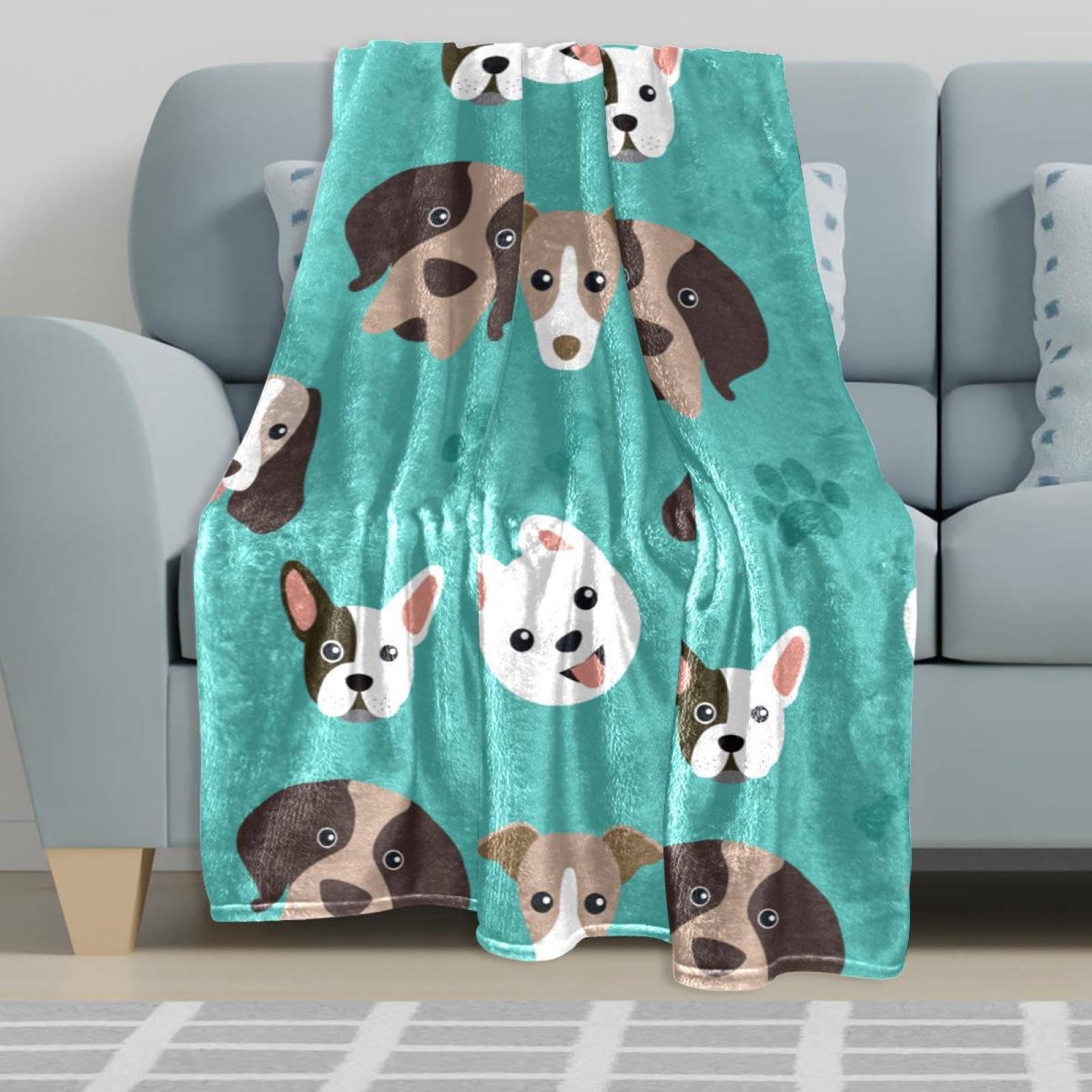Couverture Polaire Patte De Chien Couverture De Canapé Couverture De Lit pour Chambre Salon Bureau 150×200cm
