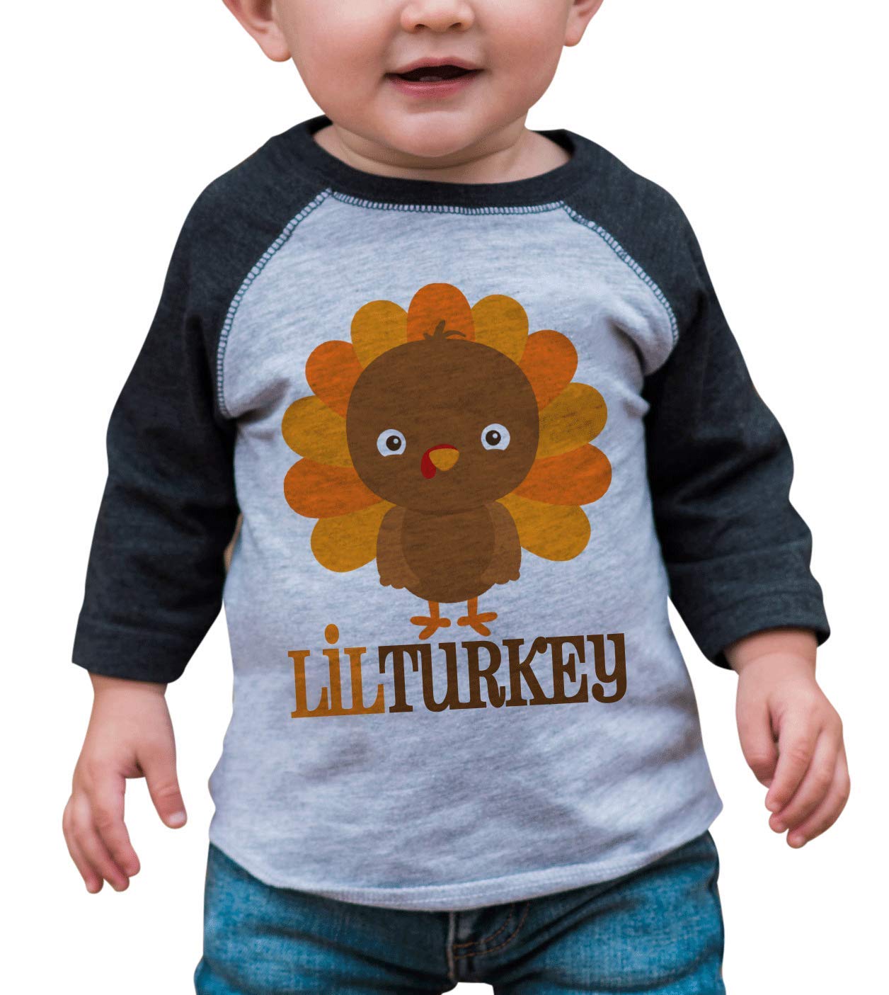7 ate 9 Apparel Baby Boy's Little Turkey Thanksgiving Grey Raglan
