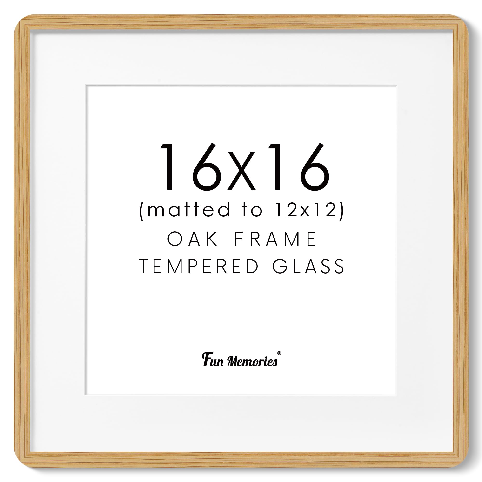 Photo 1 of 16x16 Picture Frame, USA-Sourced Oak Wood Photo Frame with HD Tempered Glass, Handcrafted Rounded Corner 16 x 16 Wooden Frame Matted to 12x12 Photos, 16x16 frame, Tabletop or Wall Display,Natural Color