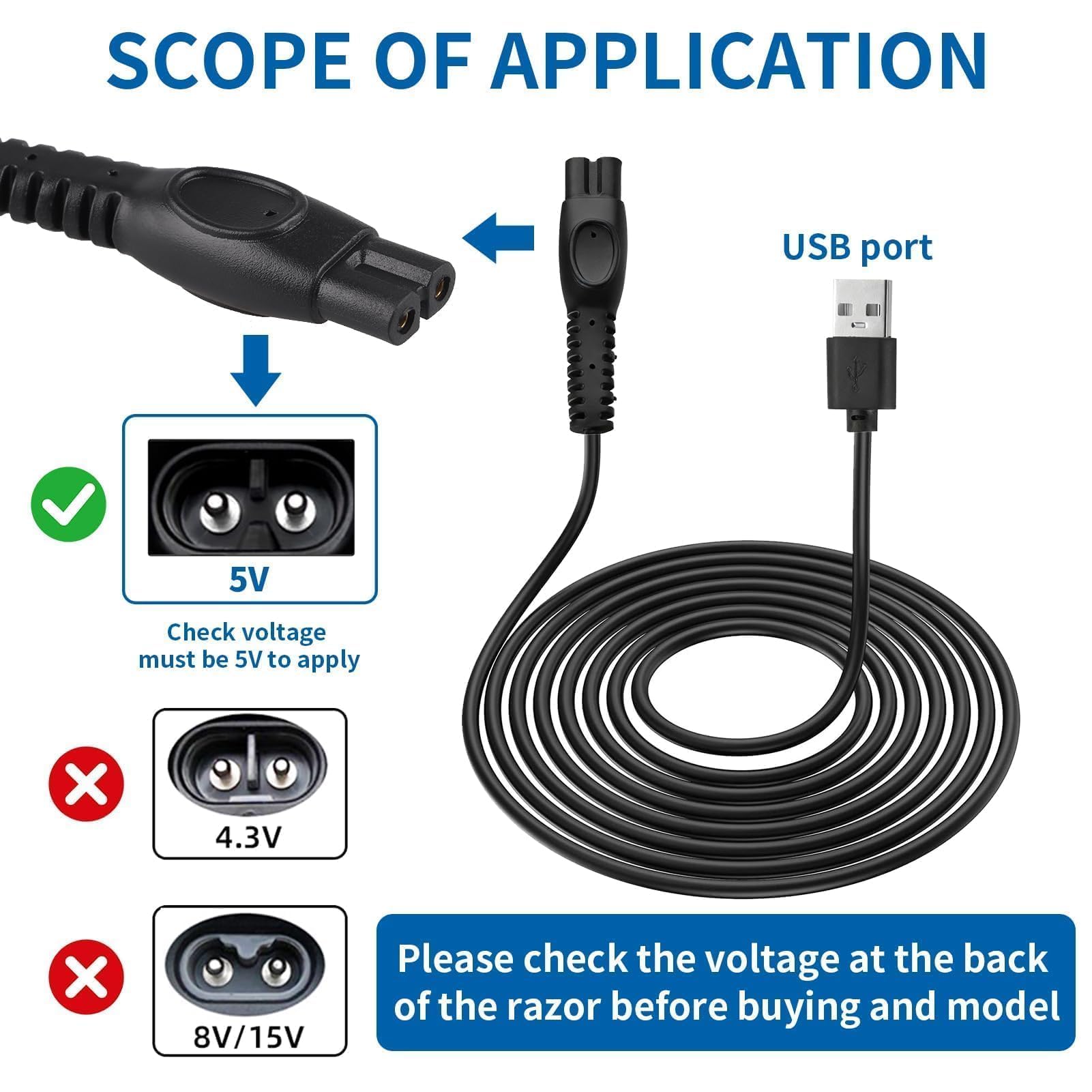 5V USB Caricatore per Philips Rasoio Elettrico per QP2824 QP2734 QP2724 MG5920 MG7920 MG7940 S3145 BT3233 X3001 MG5940 QP2834 X3053 X5004 S7887 S5887 S3241