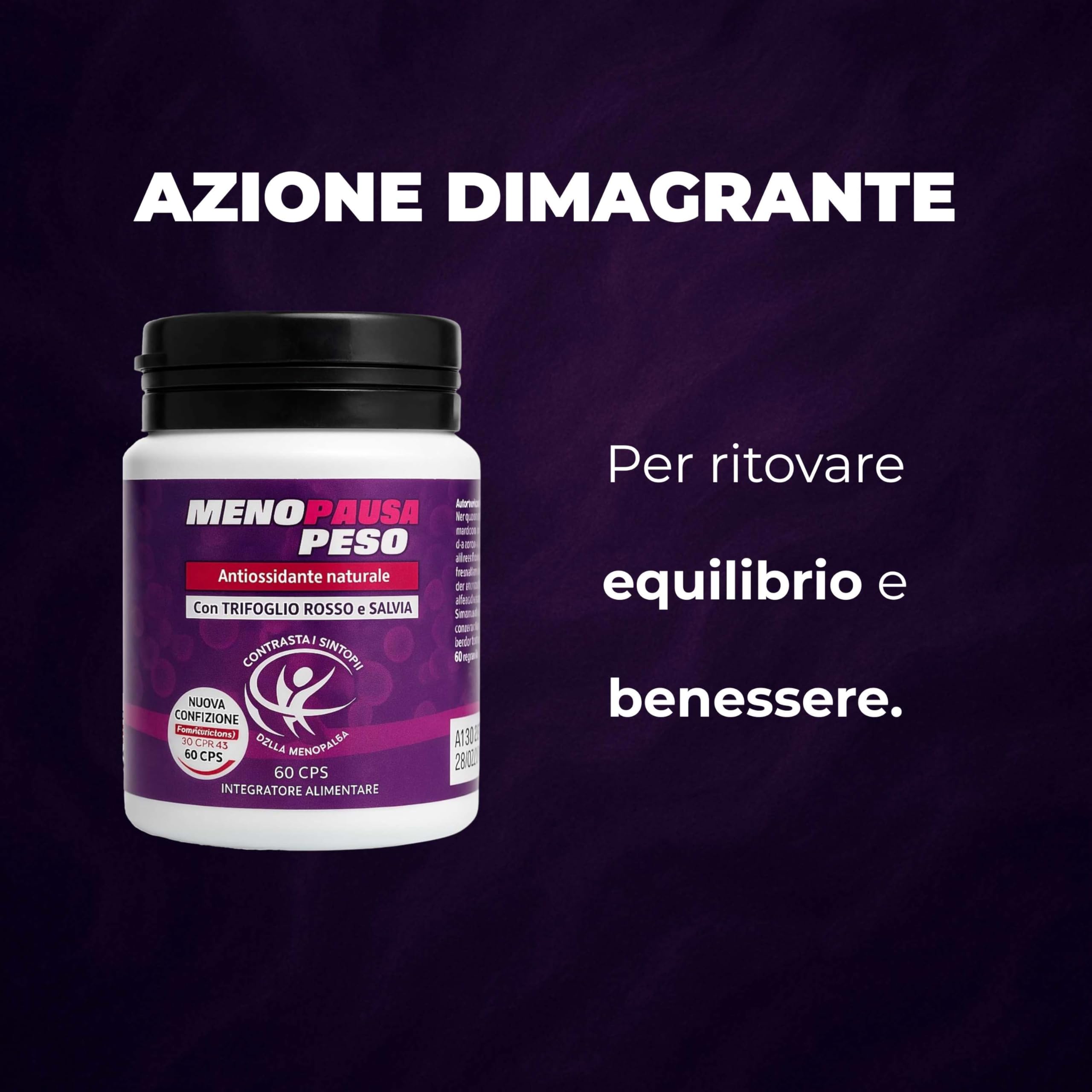 Menopausa Peso Integratore Donna 120 Compresse – Dimagrante e Drenante Forte – Pancia Piatta, Metabolismo e Benessere in Menopausa - Trifoglio Rosso e Salvia