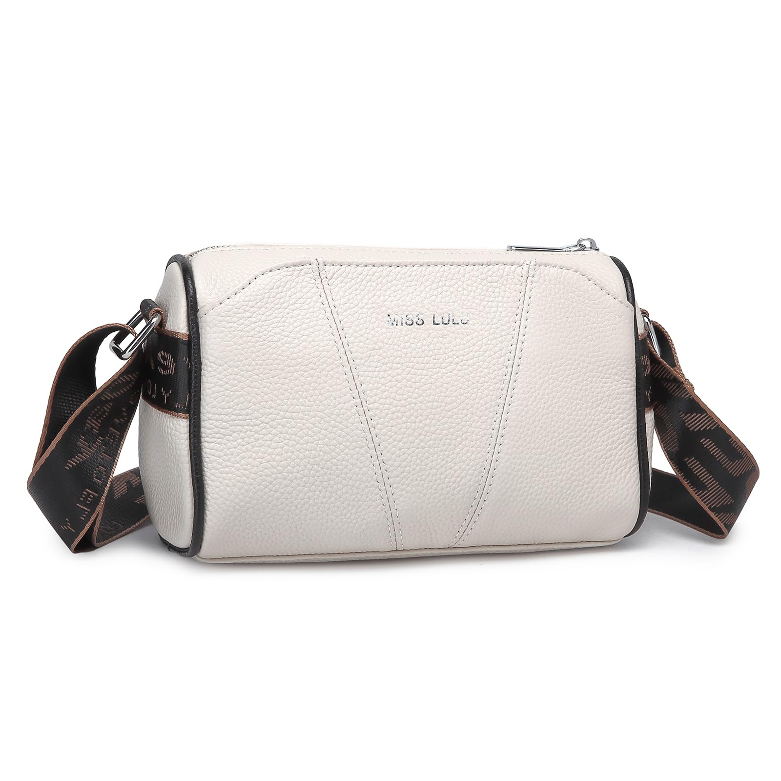 Miss Lulu Crossbody Bag Ladies Shoulder Bag with Wide Strap Genuine Leather with Detachable Shoulder Strap for Travel Shopping (Beige)