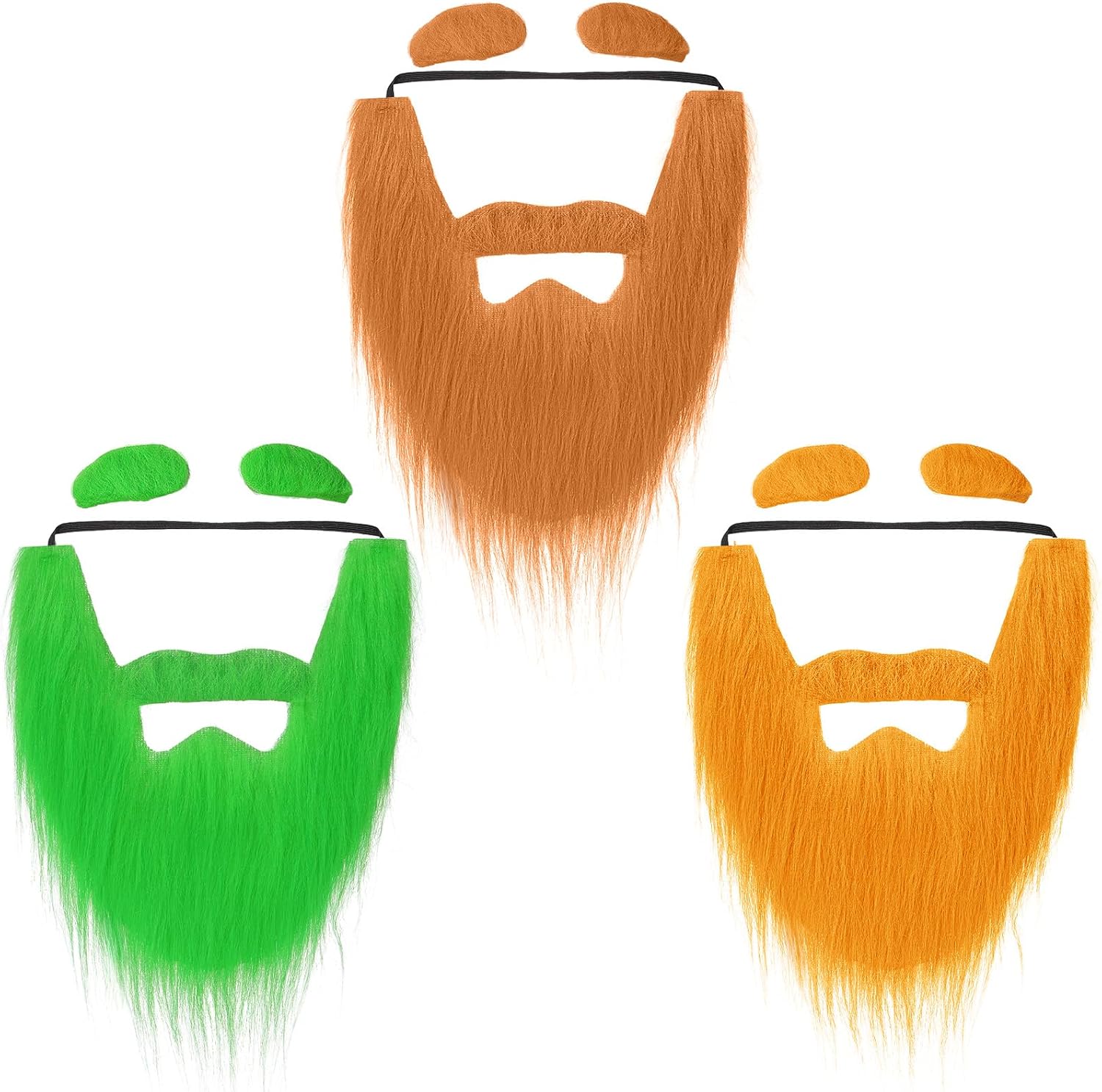 Zeyune 3 Set Fake Beard with Eyebrow St. Patricks Day Mustache Costume Accessories for Party Cosplay