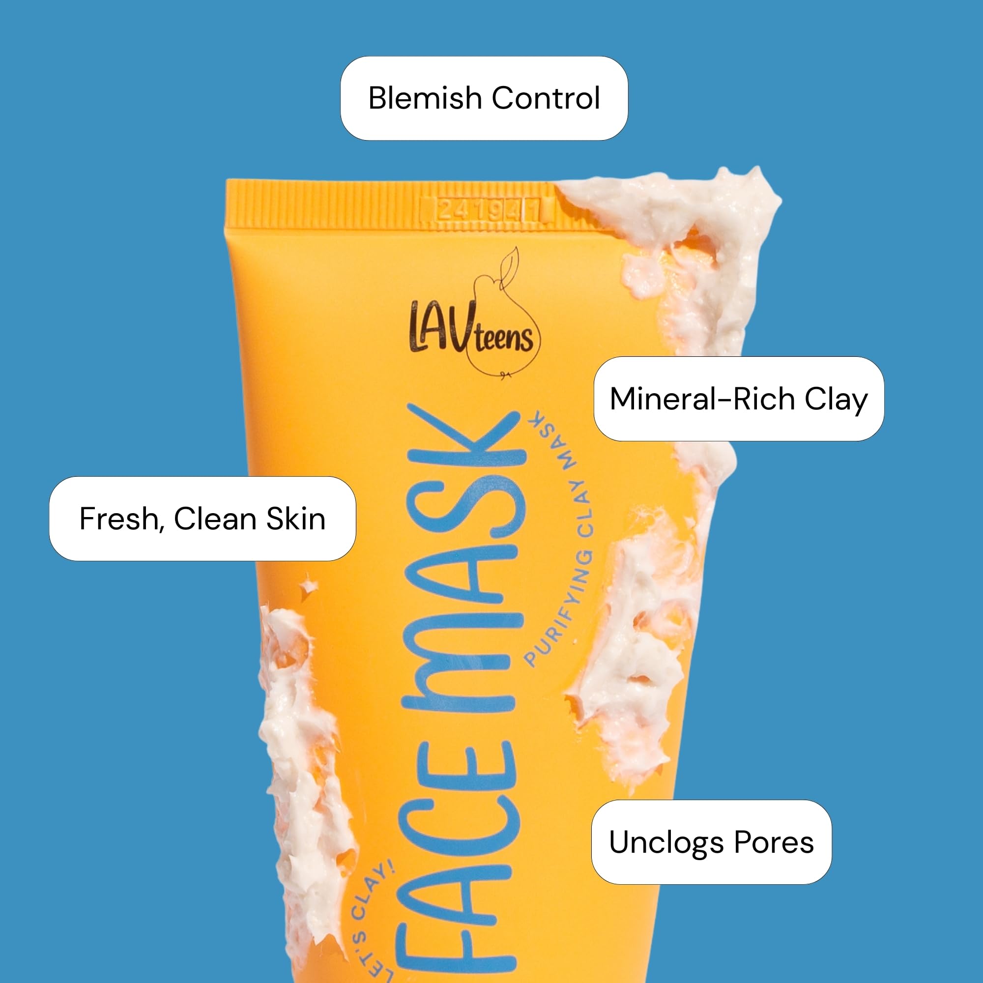 LAVteens Cleanse.Mask.Glow Hautpflege-Set für Teens, Gel-Reiniger, Kaolin-Tonmaske mit Niacinamid, Feuchtigkeitscreme mit Sheabutter