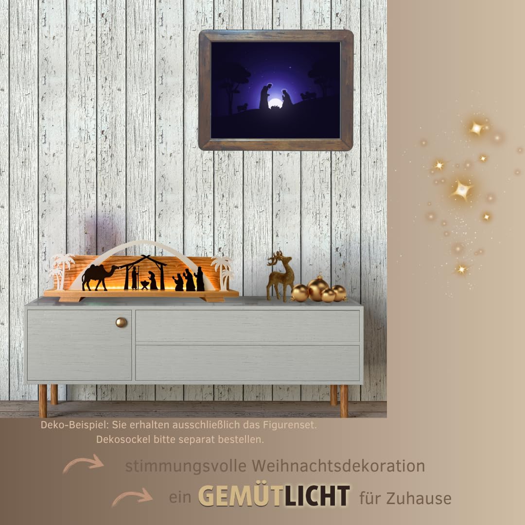 weigla - Figurenset 6 TLG. original Erzgebirge I Motiv Christi Geburt weiß/braun I Figurenset für Dekosockel I Weihnachtsdeko mit Heiliger Familie, Heilige DREI Könige, Palmen, Kamel & Bogen