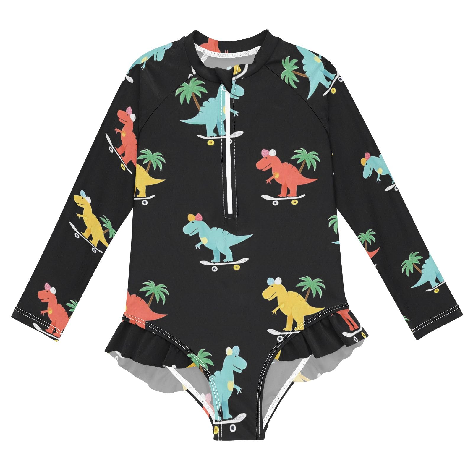 ALAZA Toddler Swimsuit Girl Bathing Suit Swimwear Rash Guard Dinosaur Coconut Tree Long Sleeve 3T