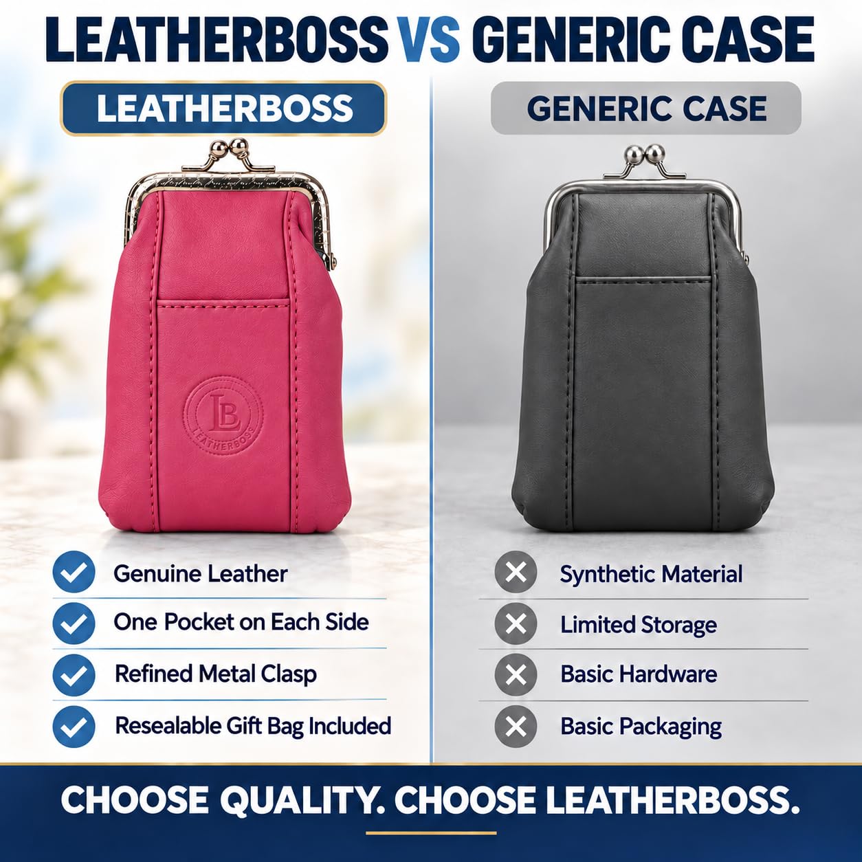 Leather Cigarette Case Pack Holder Regular or 100's Lighter Pocket by Leatherboss (Pink)