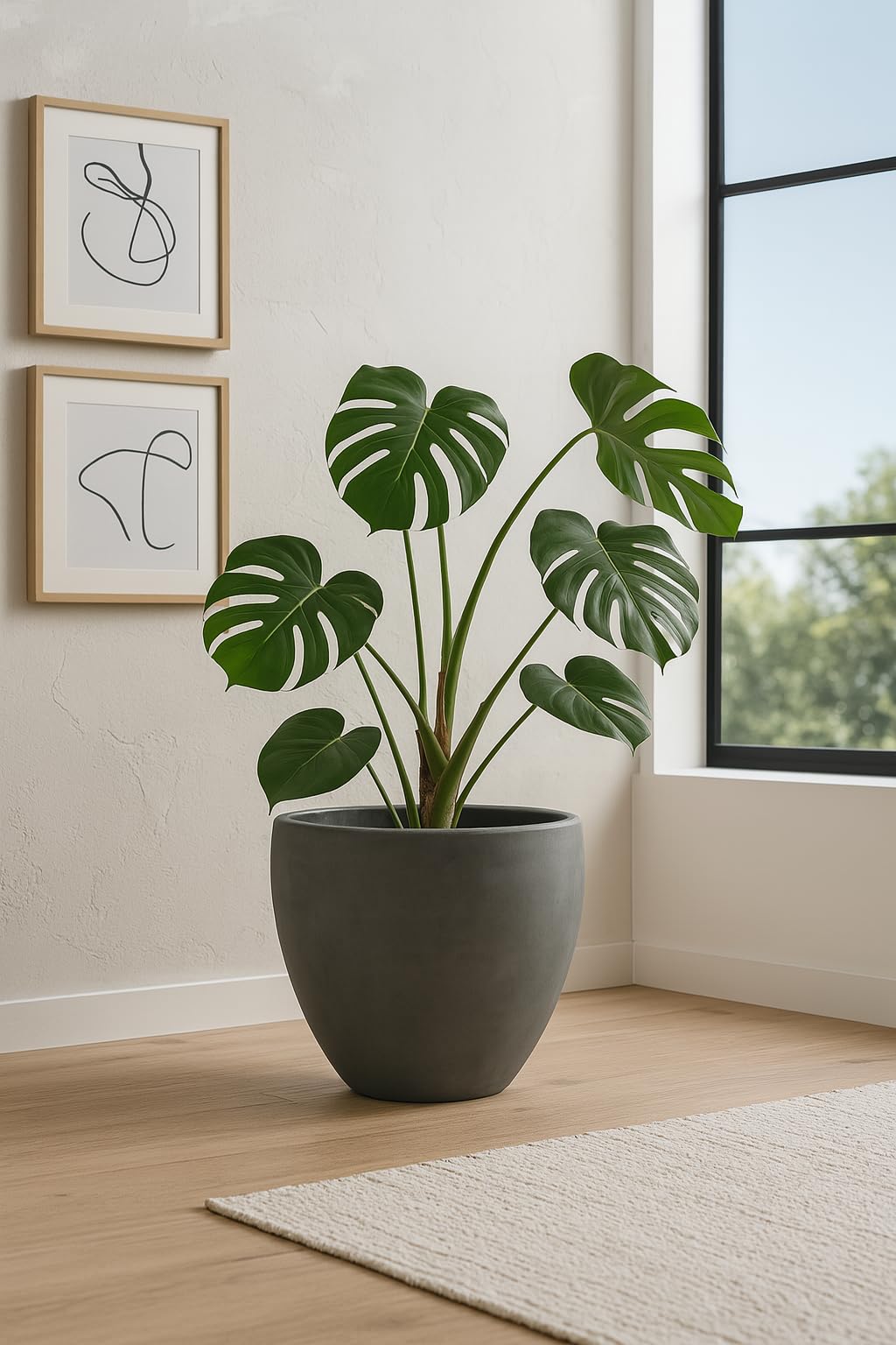 Kreher® XXL Pflanzkübel 'Cano' in Stein Optik in Anthrazit, 80/100 cm Durchmesser, rund (Größe wählbar). Ästhetisches Design aus robustem Kunststoff. Doppelwandig. (XL Ø 80 cm)