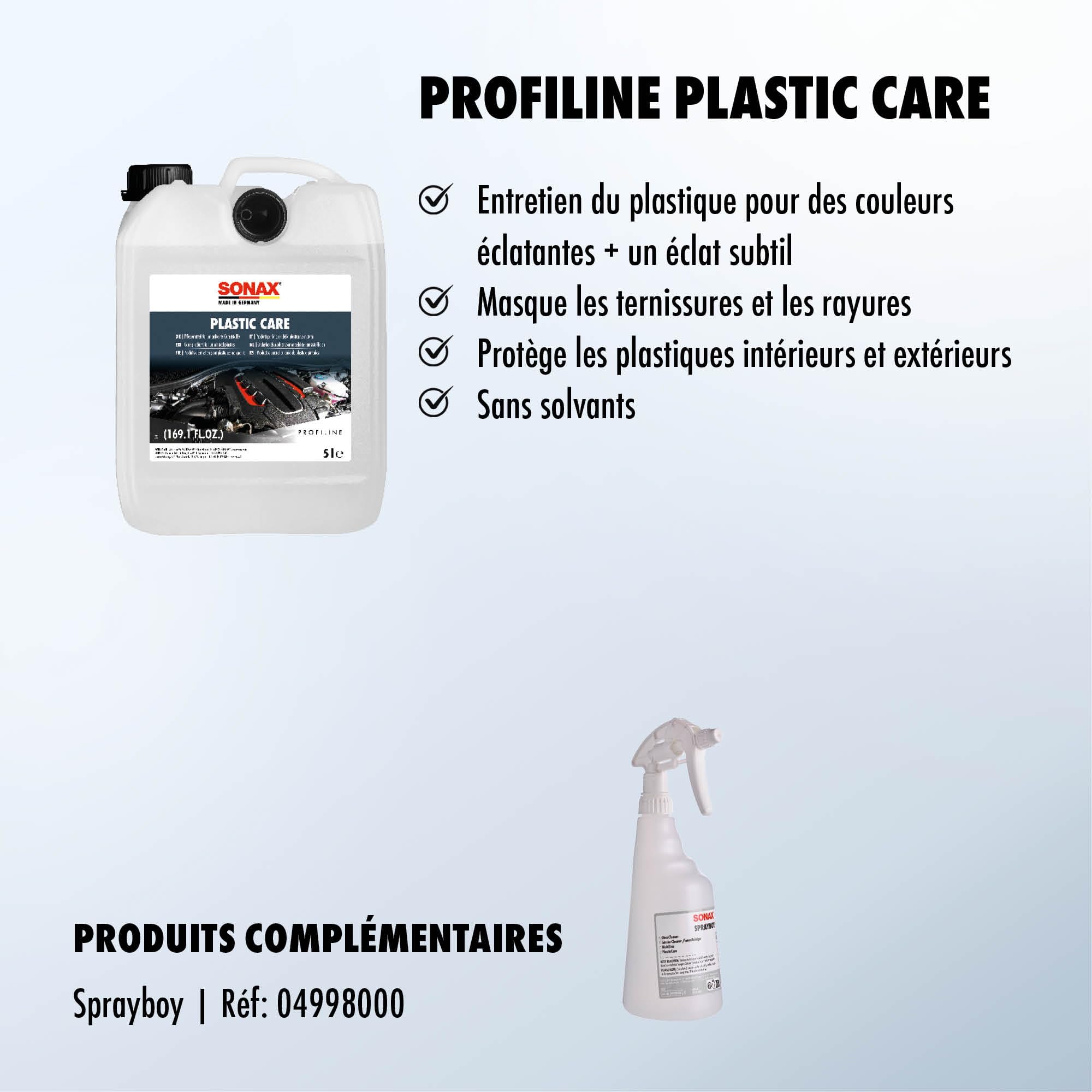 SONAX PROFILINE Plastic Care (5 litres) Entretien des Plastiques pour Les Professionnels de la préparation des véhicules | Réf: 02055000
