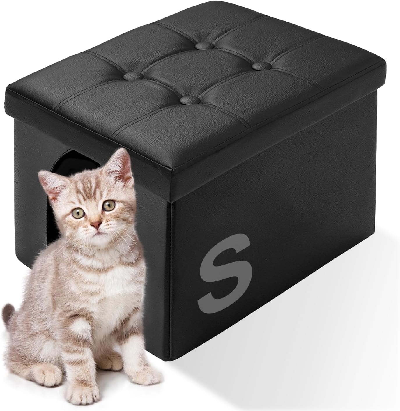 MEEXPAWS Cat Litter Box Enclosure Furniture Hidden for Small Cat, Washroom Bench Cabinet |16 x 12x13 in| Dog Proof | Waterproof Inside | Easy Clean Assembly | Odor Control | Litter Box Not Include