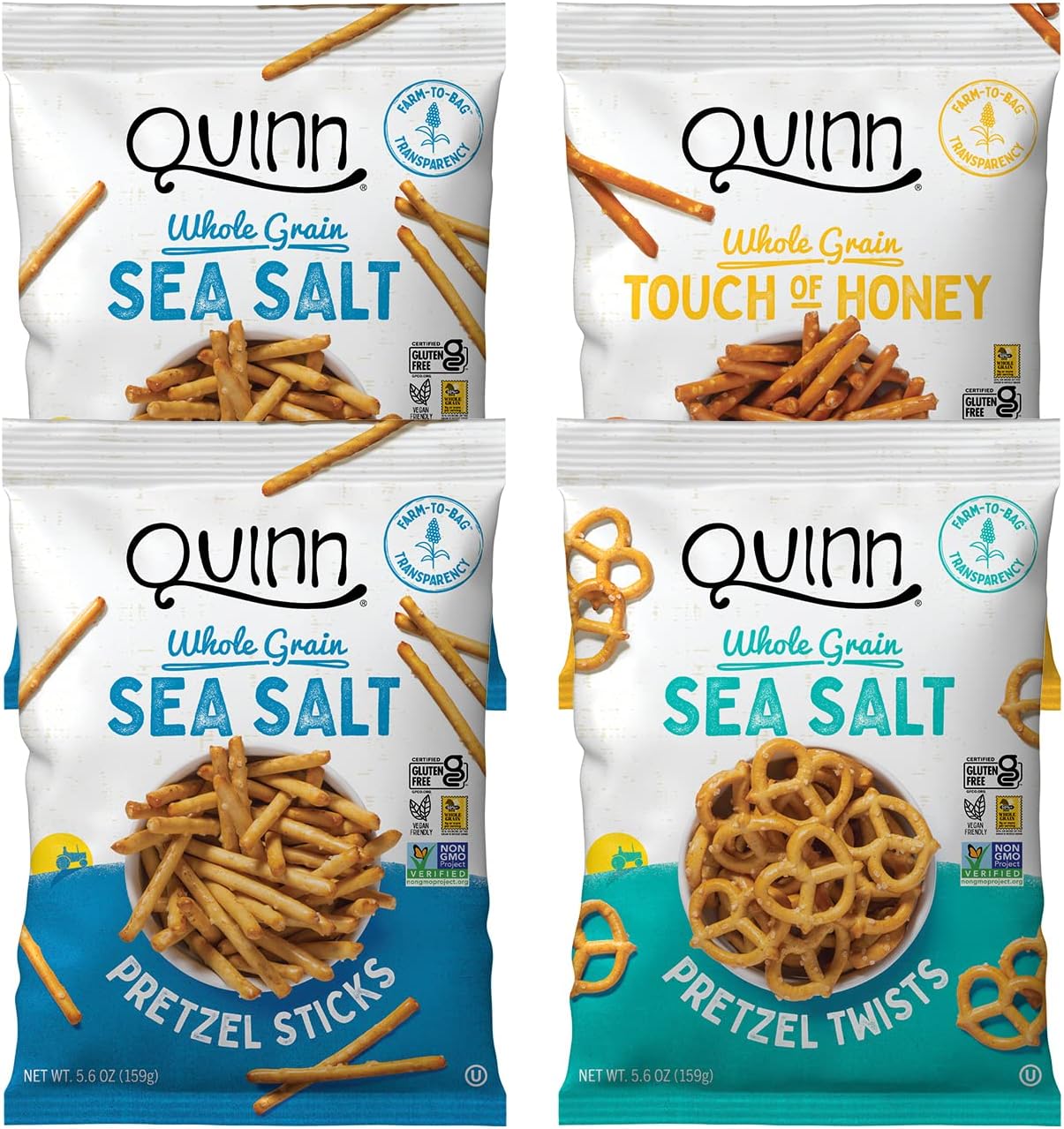 Quinn Pretzel Variety Pack, Gluten Free, Non-GMO, 5.6 oz, 4 Count (Pack of 1)