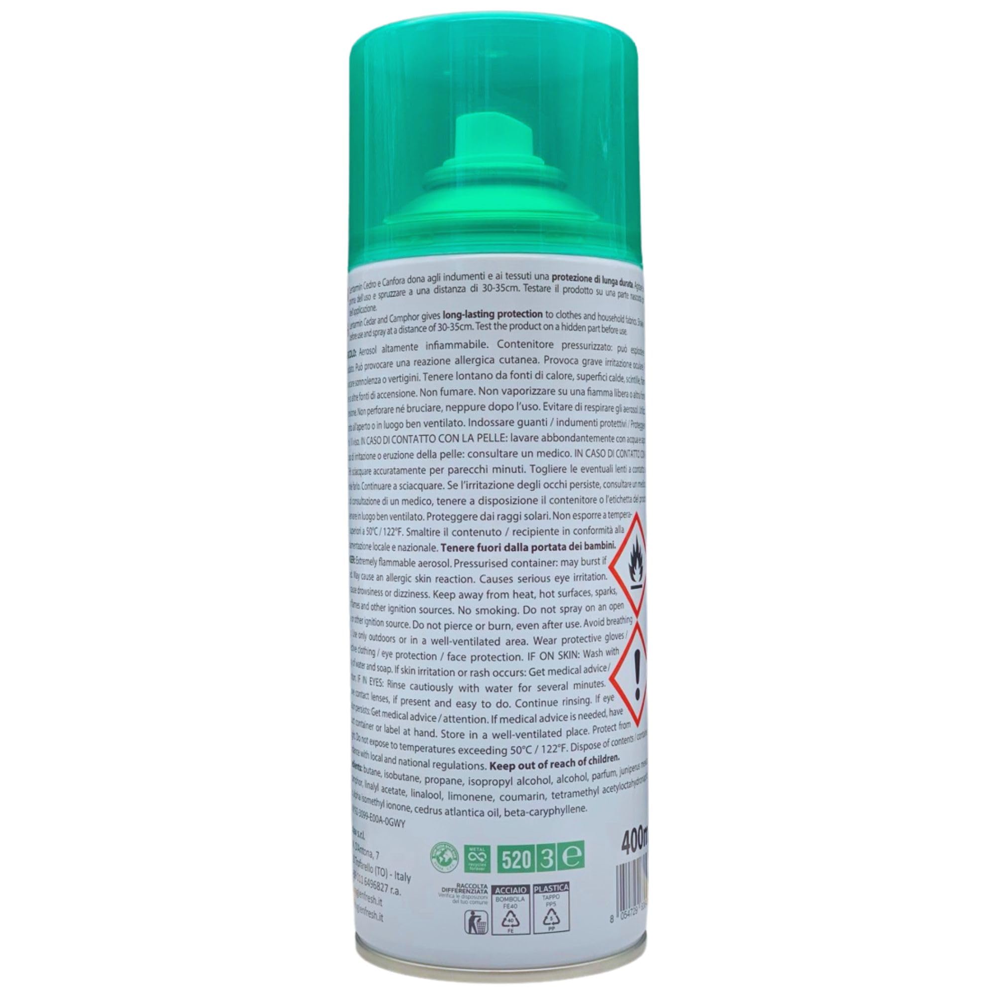 2x Spray Salvatessuti LENTARMIN, Doppia Protezione Su Lana e Tessuti Grazie Alla Combinazione Di Cedro e Canfora. Utilizzabile Su Tutti i Tessuti, Non Macchia 400ml