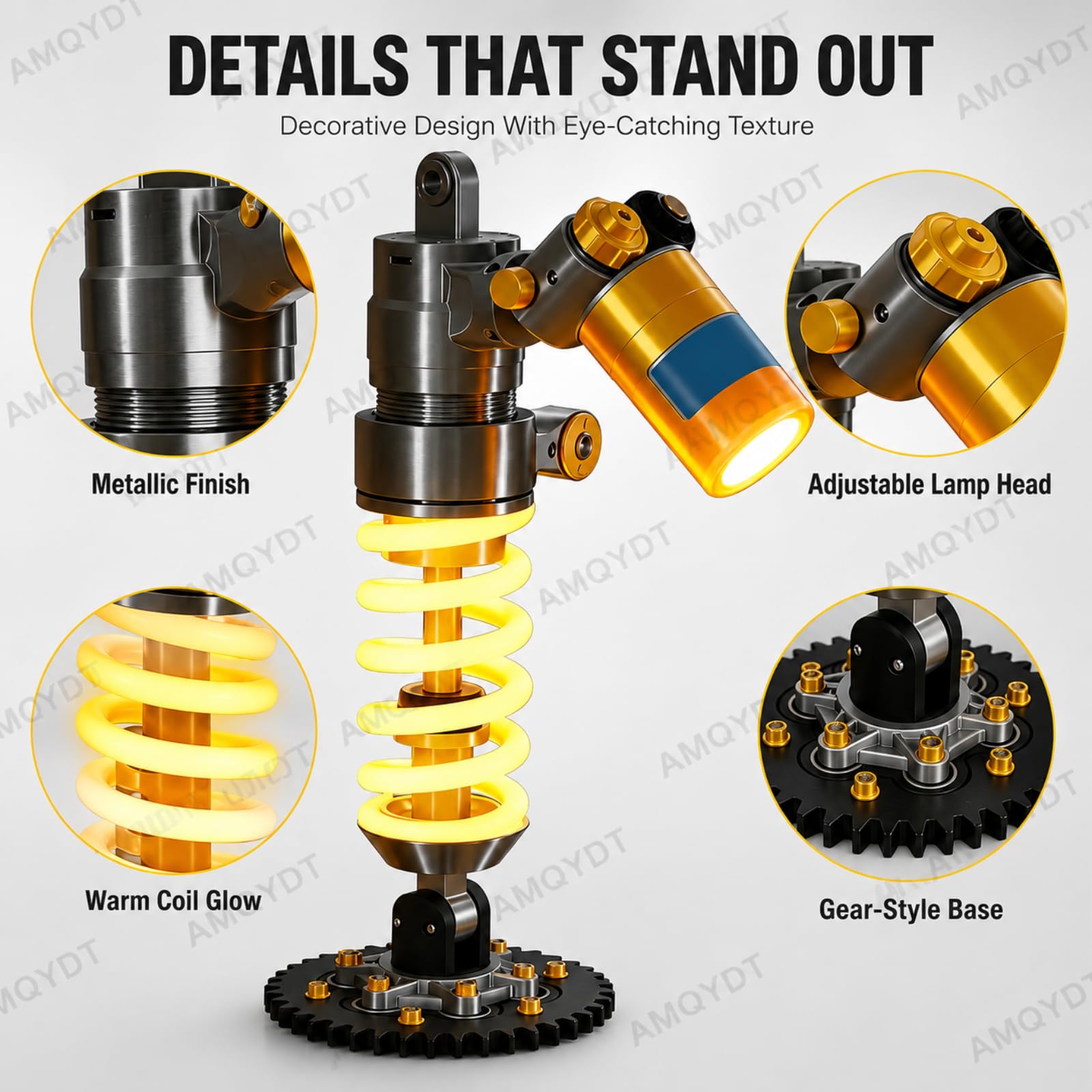 Tischleuchte Mit Stoßdämpfer-Design, Schreibtischlampe Mit Federungsdetail Und Schraubenfeder, Mechanische Tischleuchte Für Werkstatt, Spielzimmer Und Als Geschenk Für Autoliebhaber