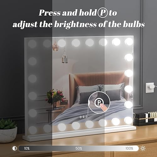 Miniatura 7 de Espejo de tocador con luces, 32 x 24 pulgadas, gran espejo de tocador Hollywood con aumento desmontable de 10 veces y 24 modos de regulación, 3