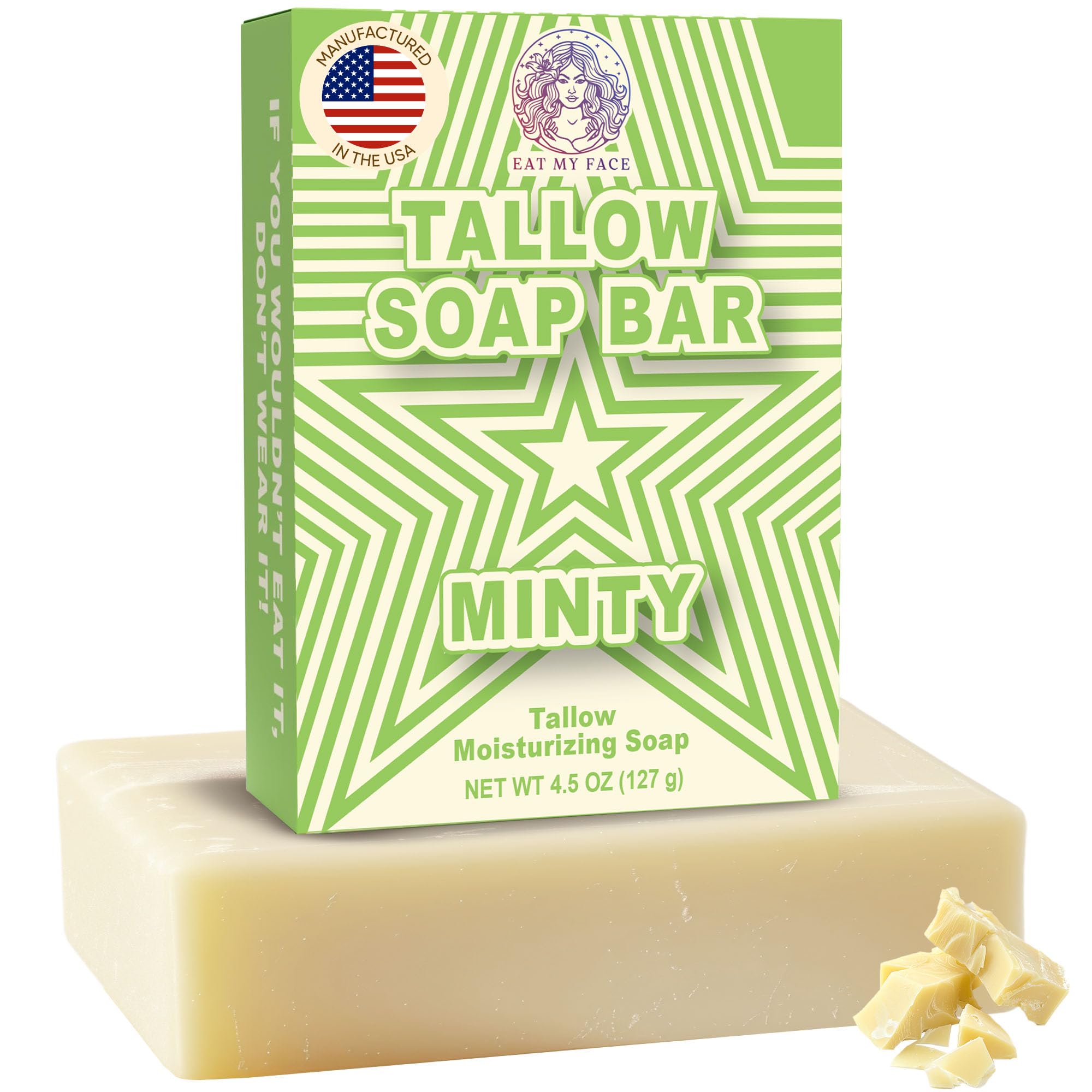 Eat My Face Beef Tallow Soap Bar Grass Fed | Organic Natural Body Wash Soap Bar for Women & Men | Moisturizing Tallow Cleanser for All Skin Types |