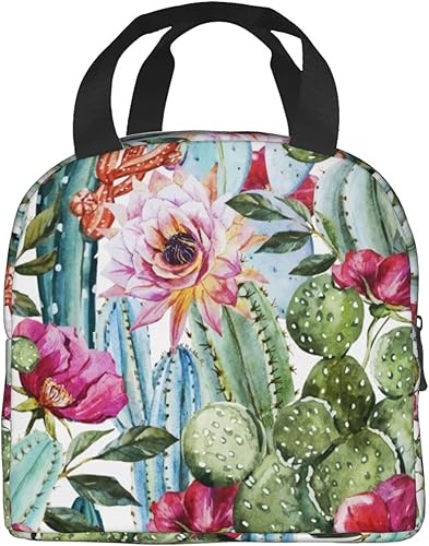 Miniatura 3 de VOOHDDY Lonchera con aislamiento floral de cactus de acuarela vívida para mujeres y hombres, contenedor reutilizable, impermeable, portátil,