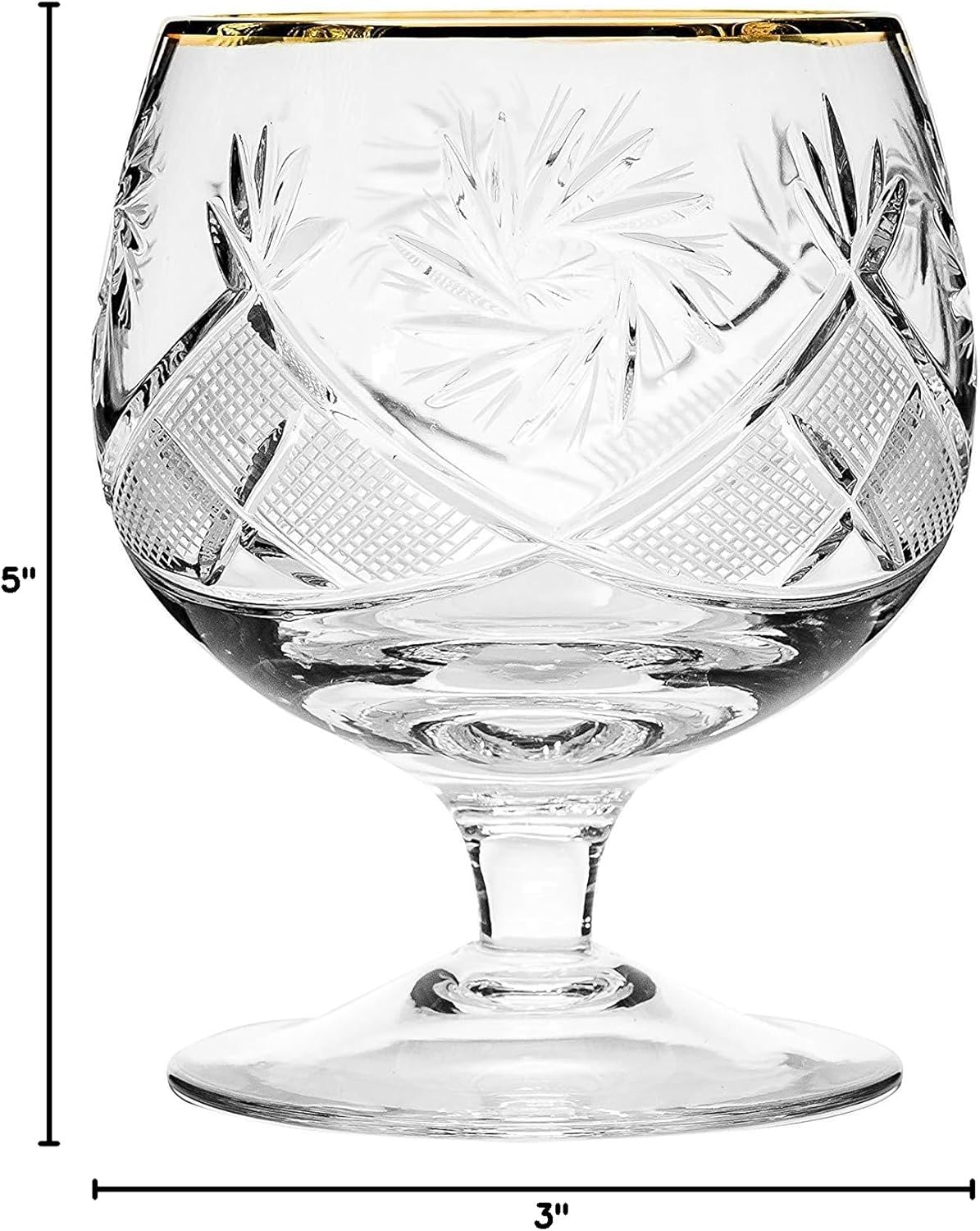 HOMEHUT Set of 2 Hand Made Vintage Crystal Glasses, Brandy & Cognac Snifter with 24K Gold Rim, Old-Fashioned Glassware