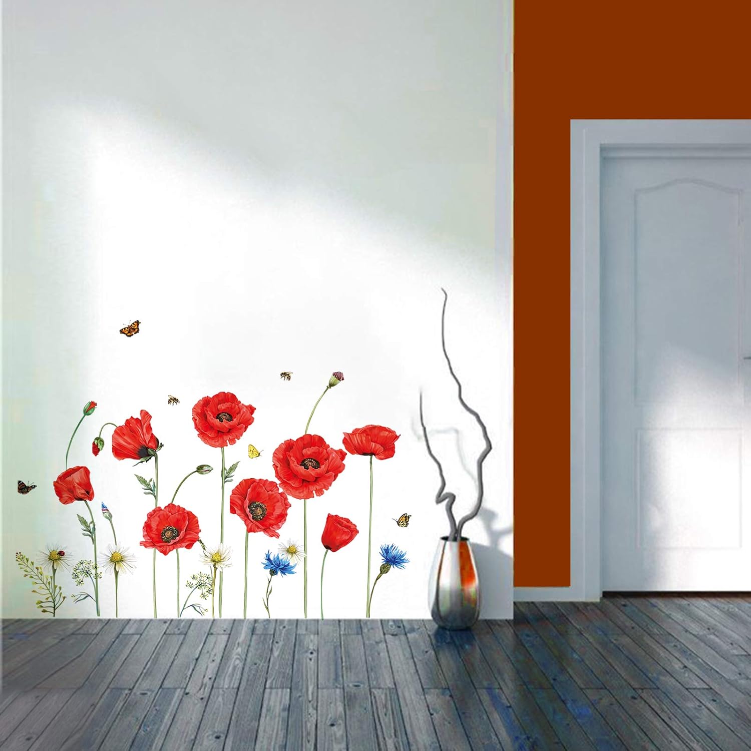 decalmile Red Poppy Flower Wall Decals Floral Wall Stickers Living Room Bedroom Sofa TV Background Wall Art Decor - Image 4