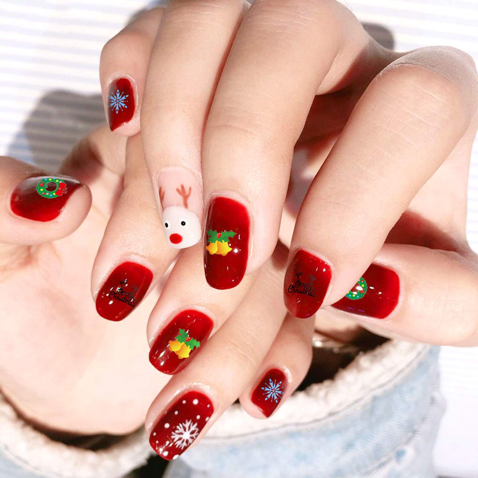 10 Blatt Weihnachts-Nagelsticker – Selbstklebend, Mit Tannenbaum & Rentier – Für Nail Art