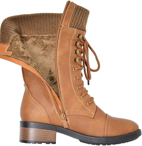 Miniatura 5 de DREAM PAIRS Botas militares de invierno con cordones a media pantorrilla para mujer