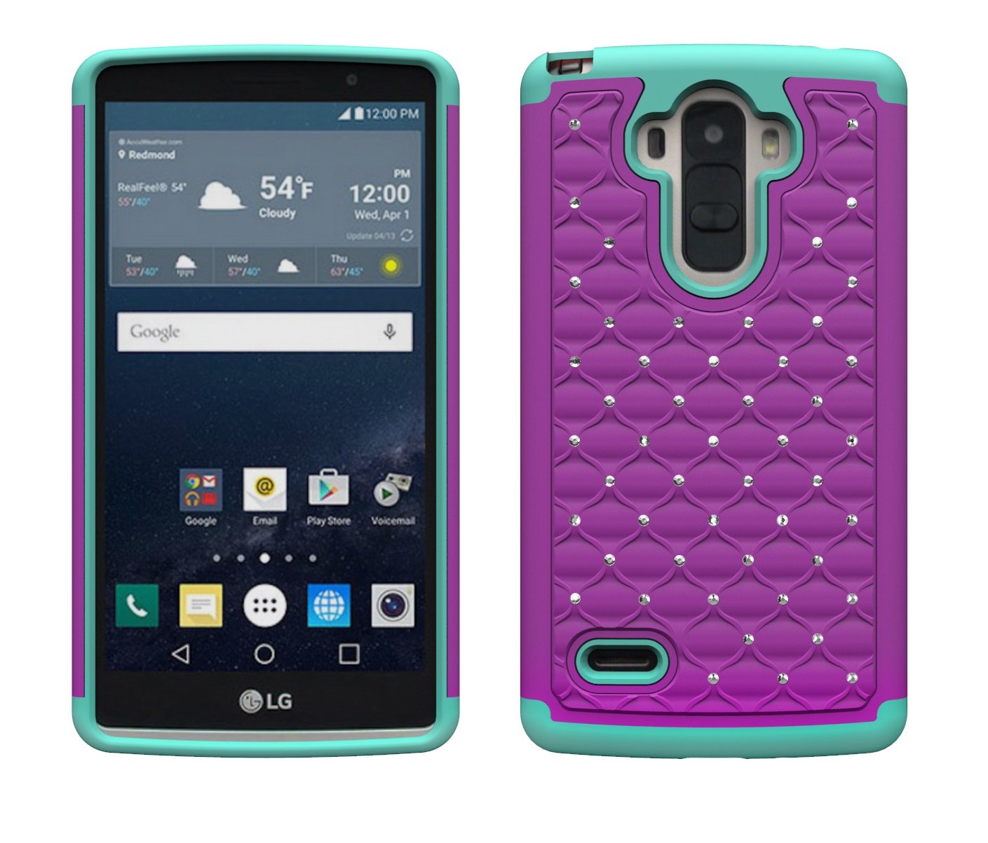 GALAXY WIRELESS Compatible for LG G Stylo Case (T-Mobile, Sprint, MetroPCS, Boost Mobile) Case, Purple on Teal Skin Diamond Shock Proof Defender Bling Protector Hybrid