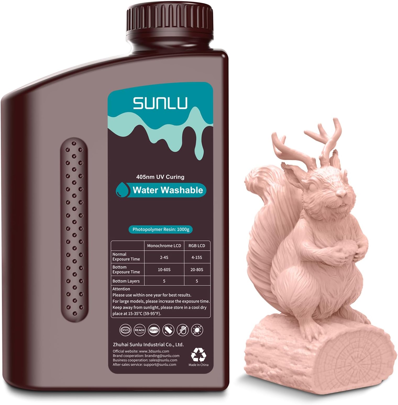 SUNLU Water Washable 3D Printer Resin, 1kg Fast Curing 3D Resin for 2K 4K 8K LCD DLP SLA Resin 3D Printer, 395-405nm UV Curing 3D Printing Photopolymer Resin, Low Shrinkage High Precision, Cream Beige
