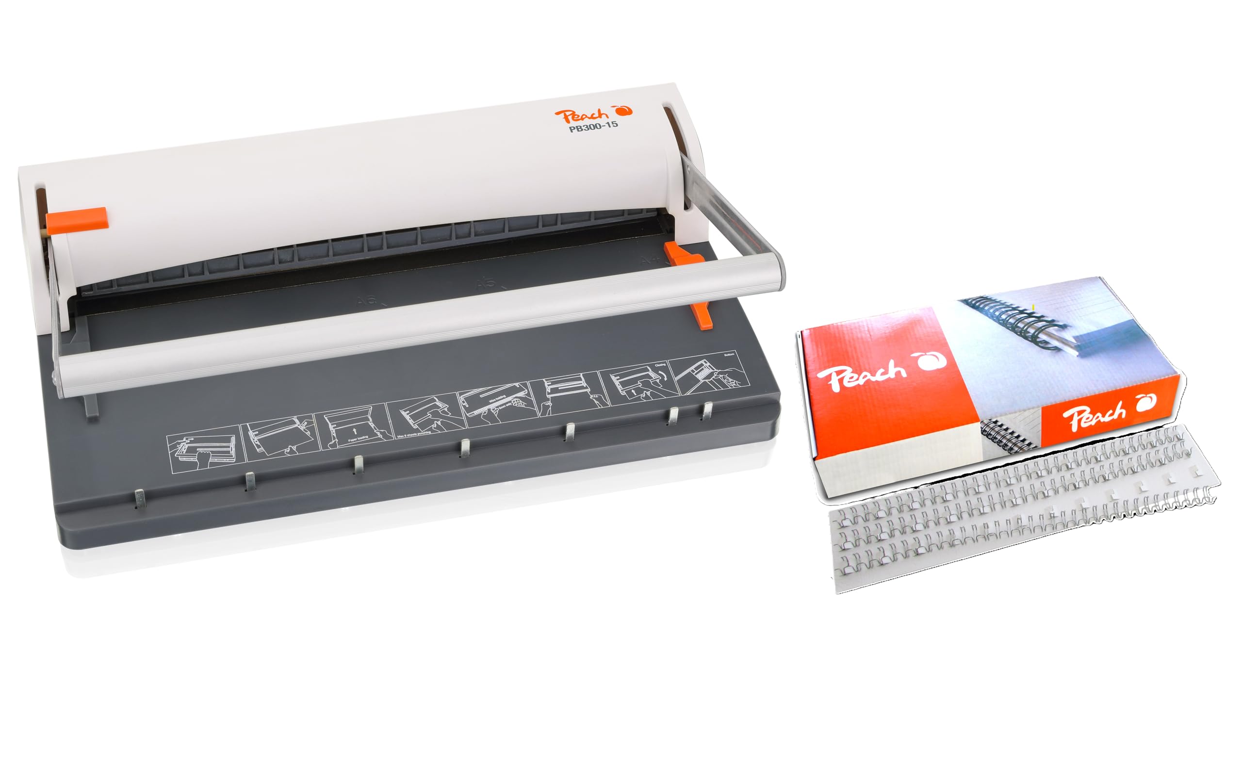 Peach Wire Binding Machine - Binds 60 A4 Pages - Includes 100 Wire Binding Combs - 6 Sheets Punching Capacity - PB300-15P1