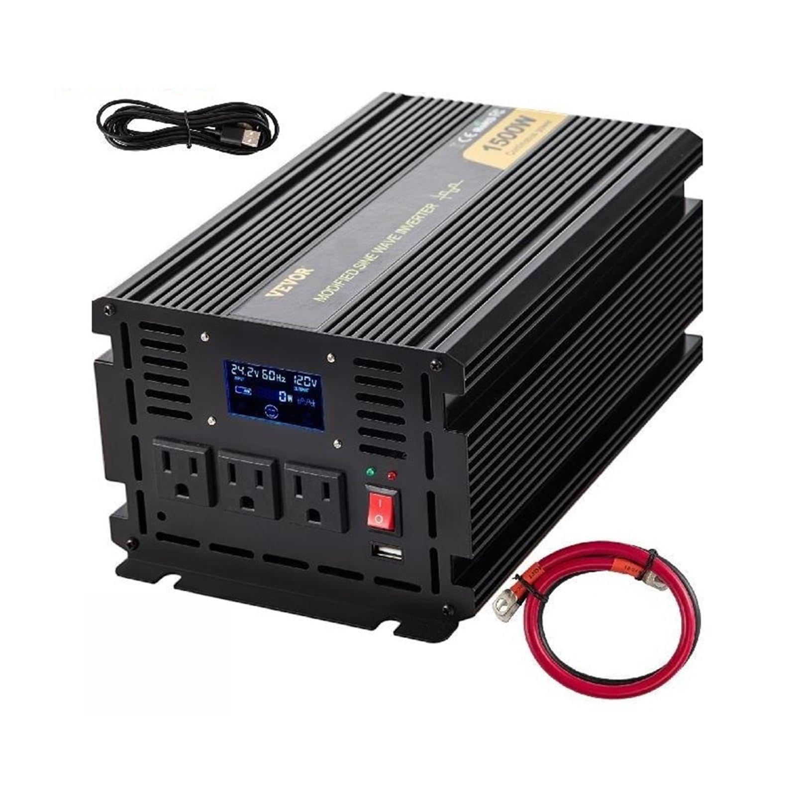 Modyfikowany falownik sinusoidalny DC12V / DC24V do AC120V ze stopu aluminium, ekran LCD i wskaźniki LED zasilania samochodu domu Dla początkujących majsterkowiczów(1600W)