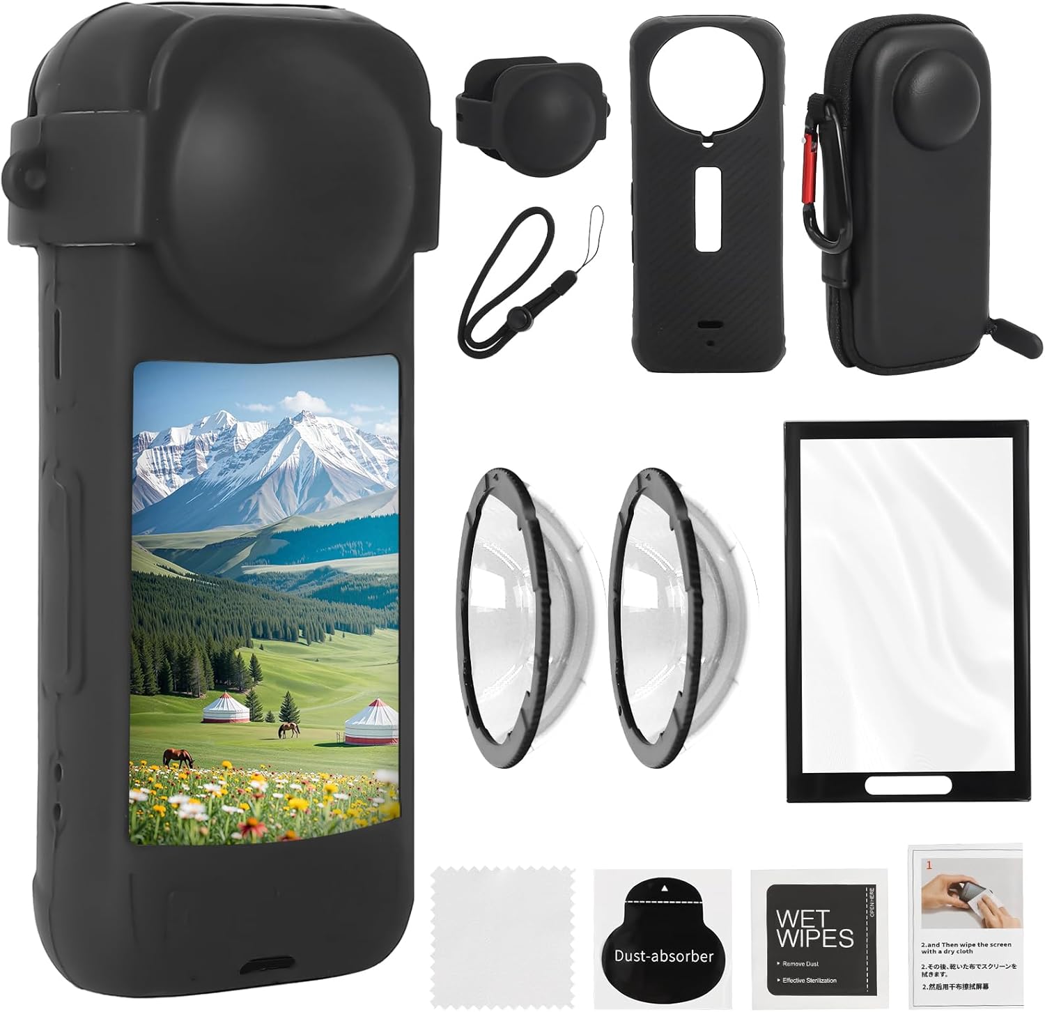 Lens Guard Compatible with Insta 360 x5 Accessories，9 in 1 Insta360 X5 Case with Screen Protector, Silicone Case, Dual-Lens Cover, Hard Travel Case and Desktop Mount Kit (X5)