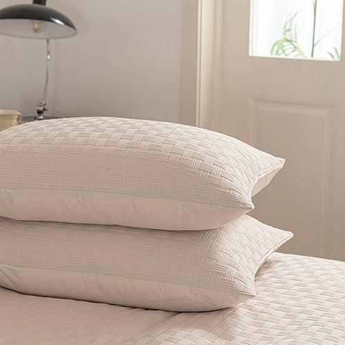 Miniatura 6 de LEAFAX Juego de edredón King de 3 piezas de tejido bohemio beige ligero, juego de ropa de cama suave y esponjoso para todas las estaciones para