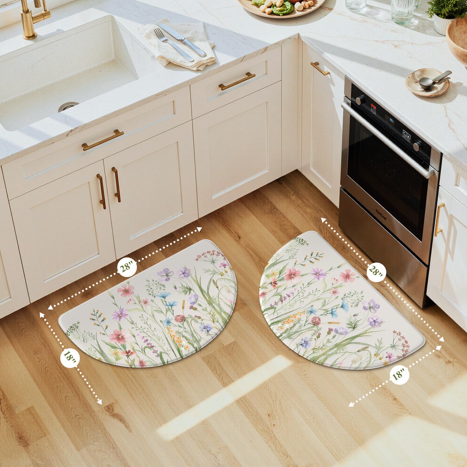 KIMODE Set di 2 tappetini da cucina anti affaticamento per pavimento, tappeti da cucina a mezza luna, 45,7 x 71,1 cm, tappeti per pavimento della cucina, tappetini da scrivania in memory foam