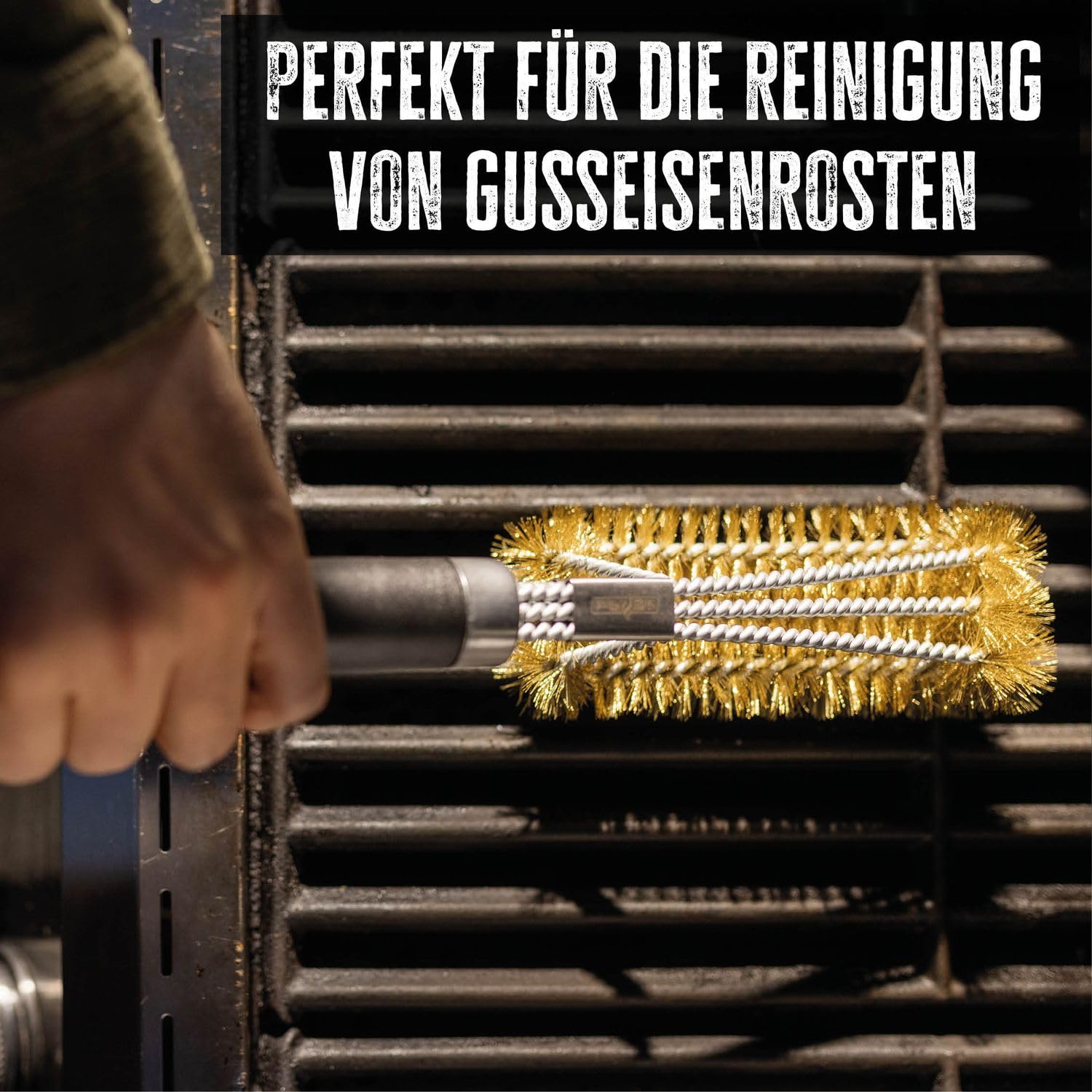 2X Grillfürst Premium Grillbürste mit Messing Borsten, 45 cm - Grill Reinigungsbürste für Grillrost, Grillrost Bürste mit langem 3-Fach Bürstenkopf