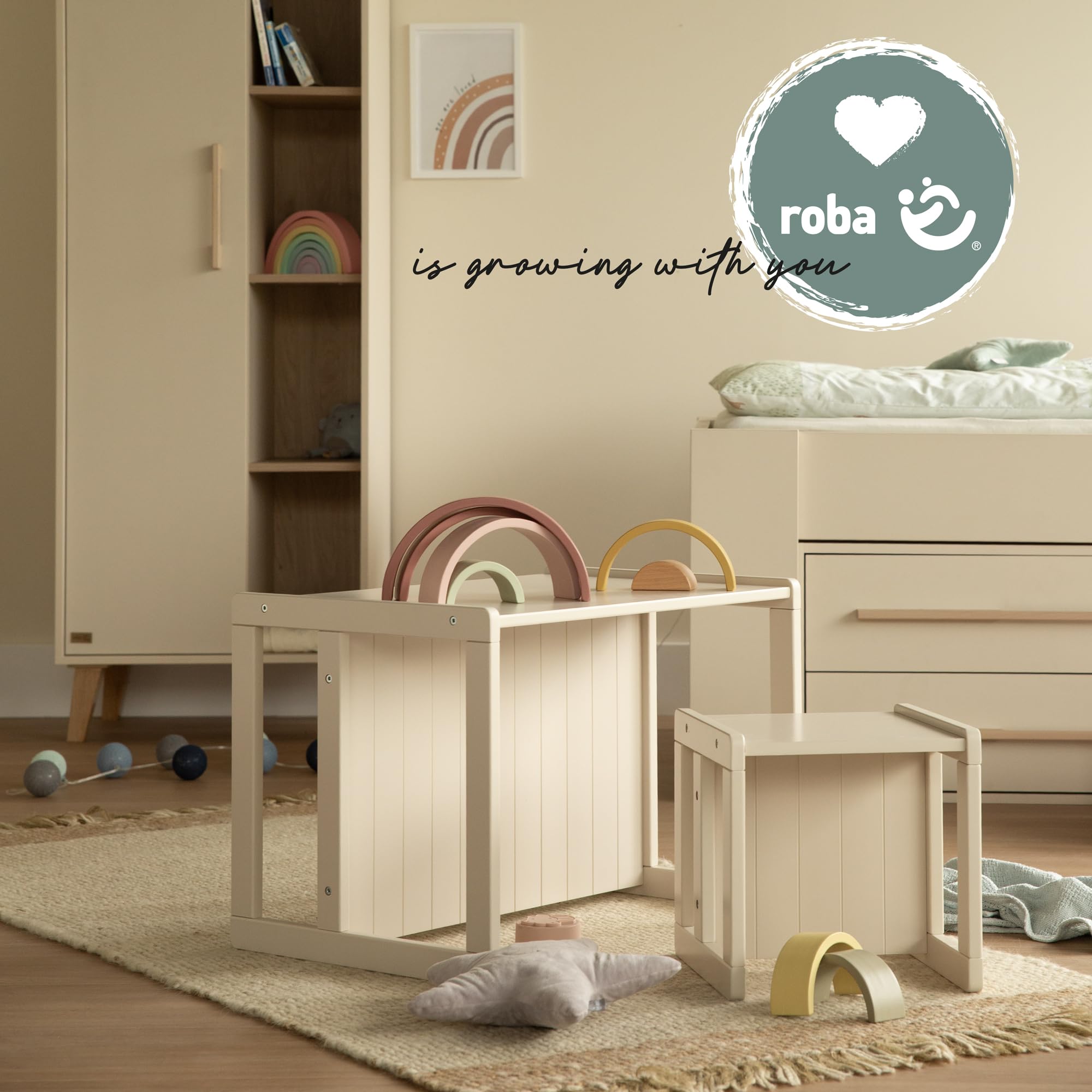 Sgabello per Bambini in Stile Country Reversibile 3 Altezze Seduta Legno Beige/Cashmere