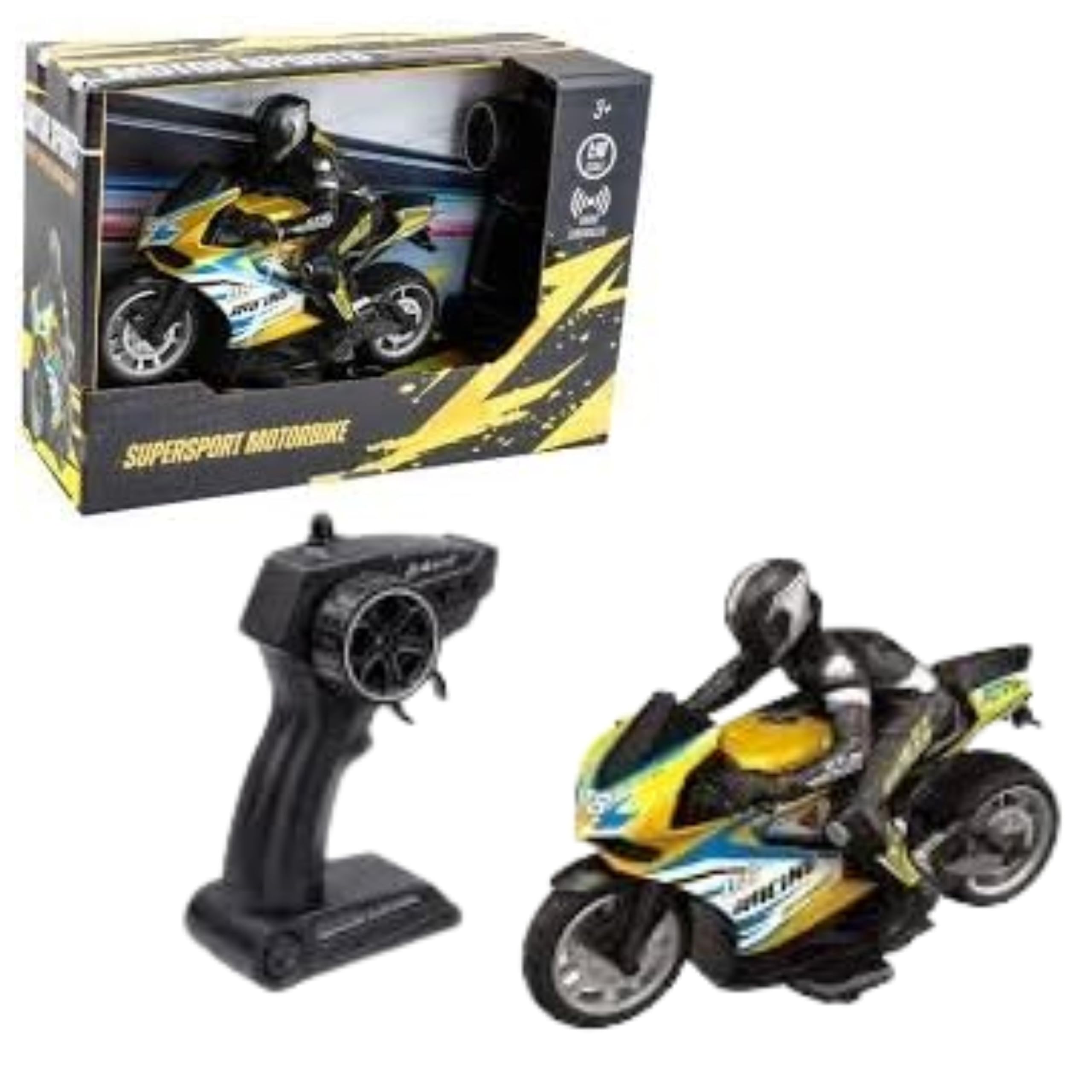 HMIR Remote Control Racing Motorbike 1:10 Scale – RC Motorcycle Toy with Rider Figure, High Speed Drift & Shockproof Supersport Bike, Yellow & Black, Kids Gift in Display Box