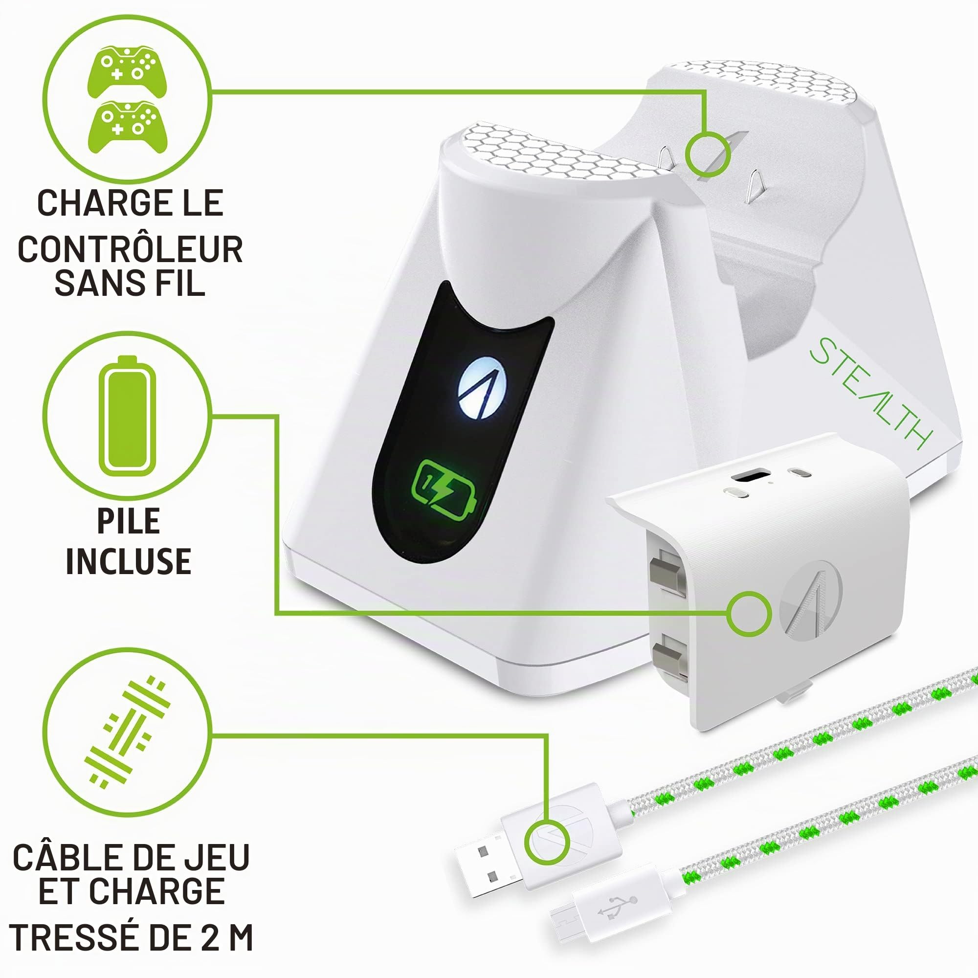 Station de Recharge STEALTH SX-C60 Blanc avec Support pour Casque pour Xbox One - Batterie Rechargeable Incluse