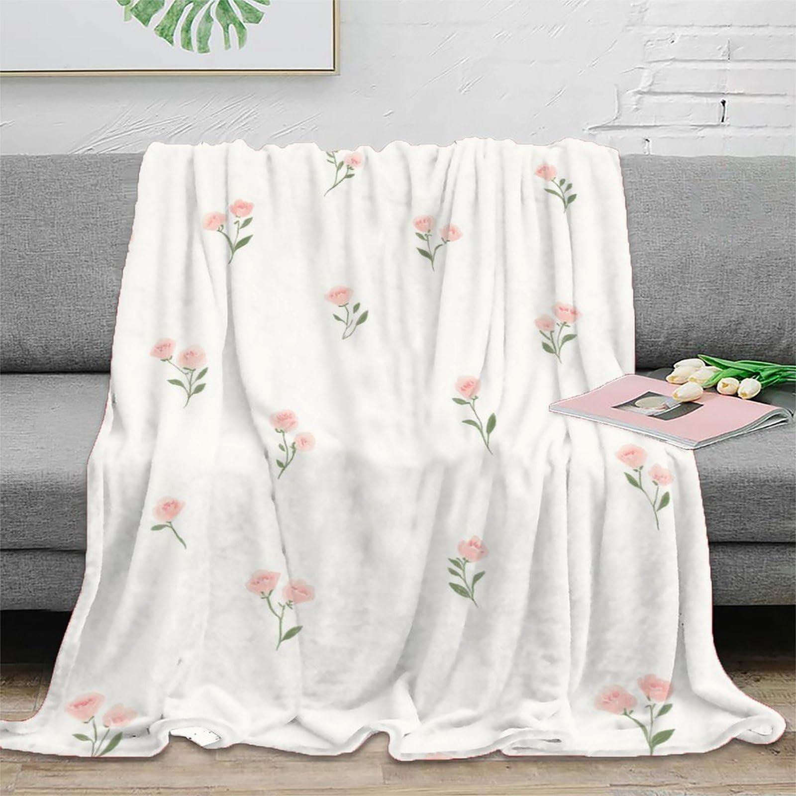 Couverture Moelleuse Microfibre Rose Fleur Anti-Froid Plaid Léger Canapé Studio 150x200