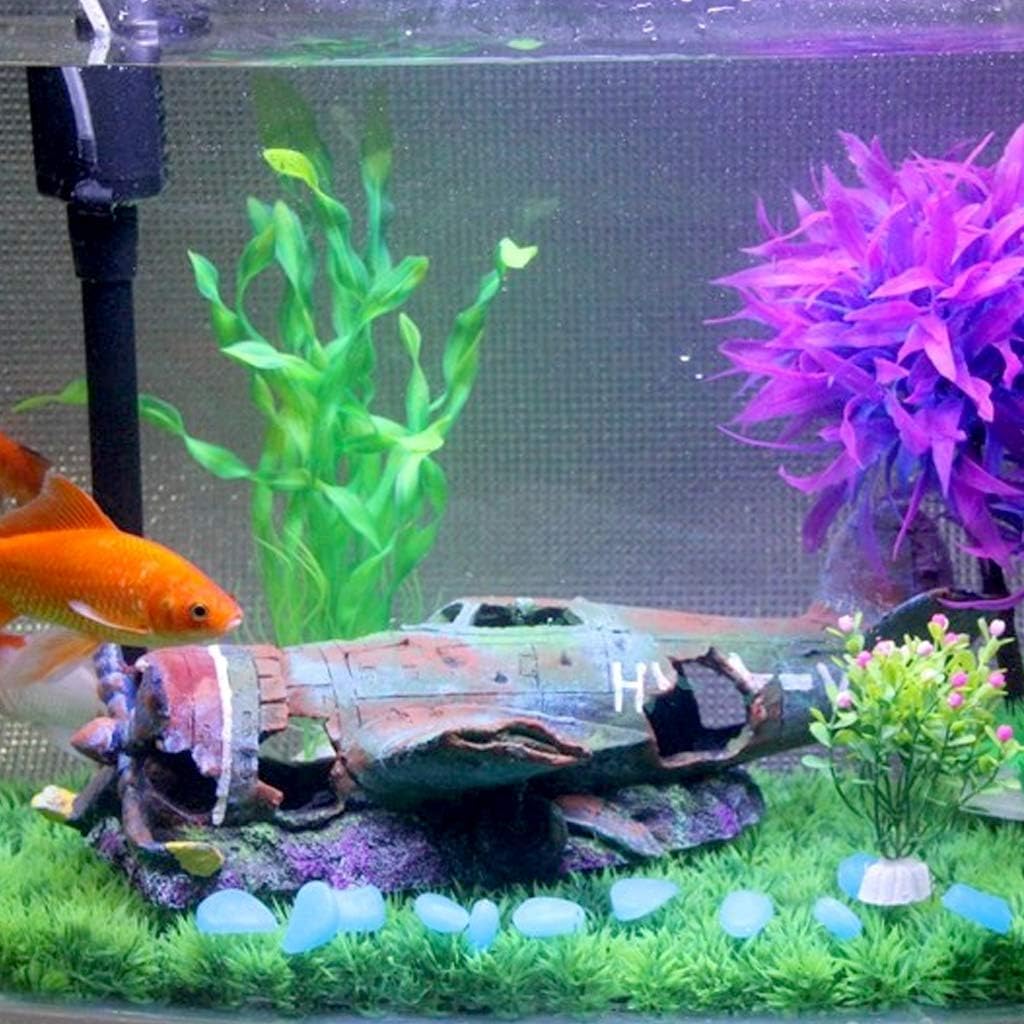 Aquarium Plane Wreck Decorations Fish for Tank Ornaments Resin Sunken Aircraft for Freshwater Saltwater Betta Tanks Deco Aquarium Heater Light Thermometers Gravel Pump Sand Decorations