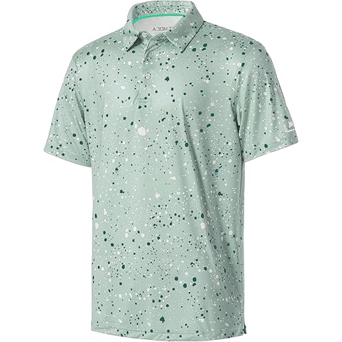 Golf Shirts for Men Dry Fit Performance Short Sleeve Print Moisture Wicking Polo Shirt