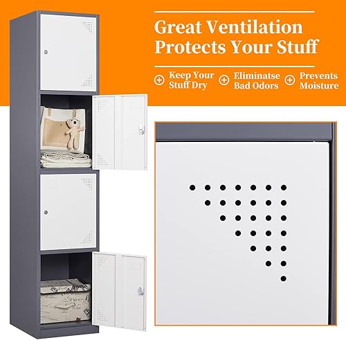 Vista 230 de Taquillas de metal para empleados, armario de almacenamiento de acero con 5 puertas para el hogar, oficina, escuela, gimnasio (blanco)