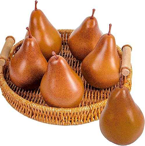 Emivery Juego de 6 peras artificiales, imitación de peras marrones de imitación realistas, frutas artificiales para accesorios de fotos, decoración