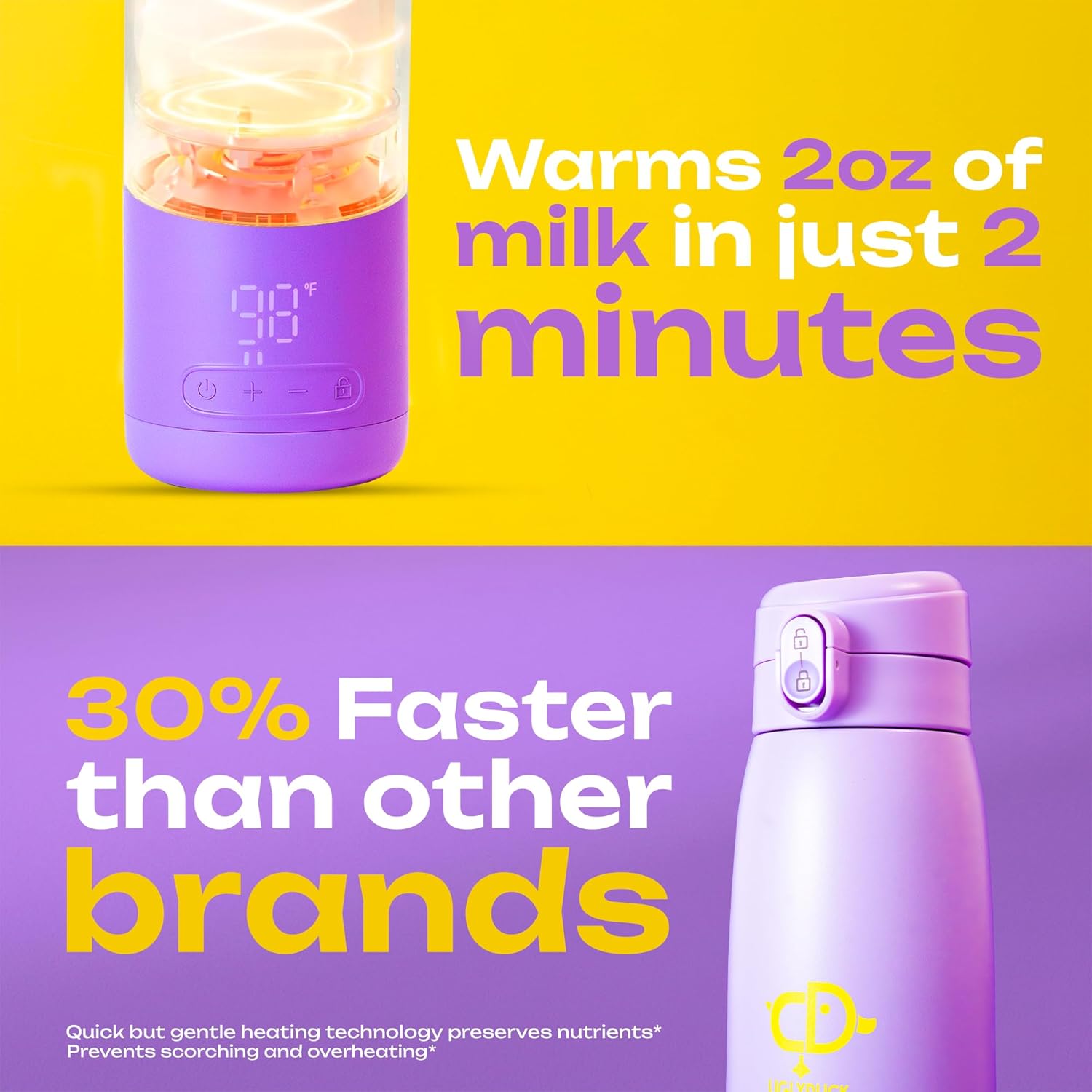 Portable Bottle Warmer for Travel | Portable Milk Warmer for Baby On the Go | Temperature Adjustable 98°F to 158°F | for Milk, Formula & Water 500ml | USB Rechargeable & Leak-Proof