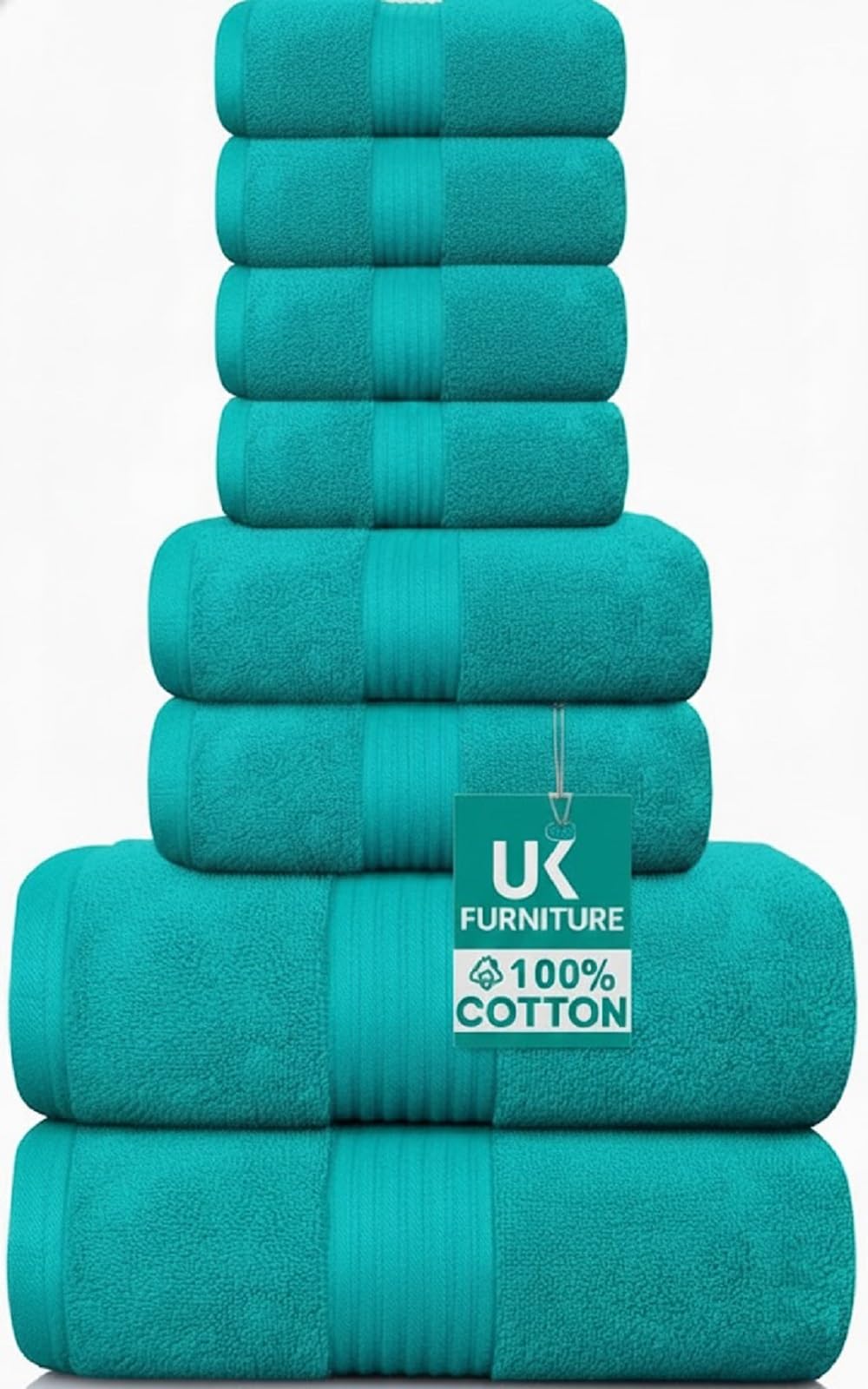 UK furniture Luxury Towel Set 8 Piece 100% Egyptian Cotton 2 Bath Towels, 2 Hand Towels, 4 Washcloth Super Soft Highly Absorbent Bathroom Bale Set Quick Drying 600GSM (Teal)