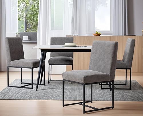 Miniatura 25 de CIMOTA Juego de 4 sillas de comedor modernas de lino, sillas de comedor de mediados de siglo, sillas laterales tapizadas de tela sin brazos con base