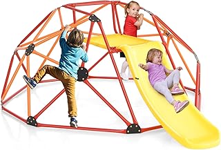 Costzon Kids Climbing Dome with Slide, 8FT Kids Jungle Gym Monkey Bar Climbing Toys for Outdoor, 2 in 1 Indoor Geometric Dome Climber Playground Set for 3-8 Boys Girls Toddlers Backyard Gift Present