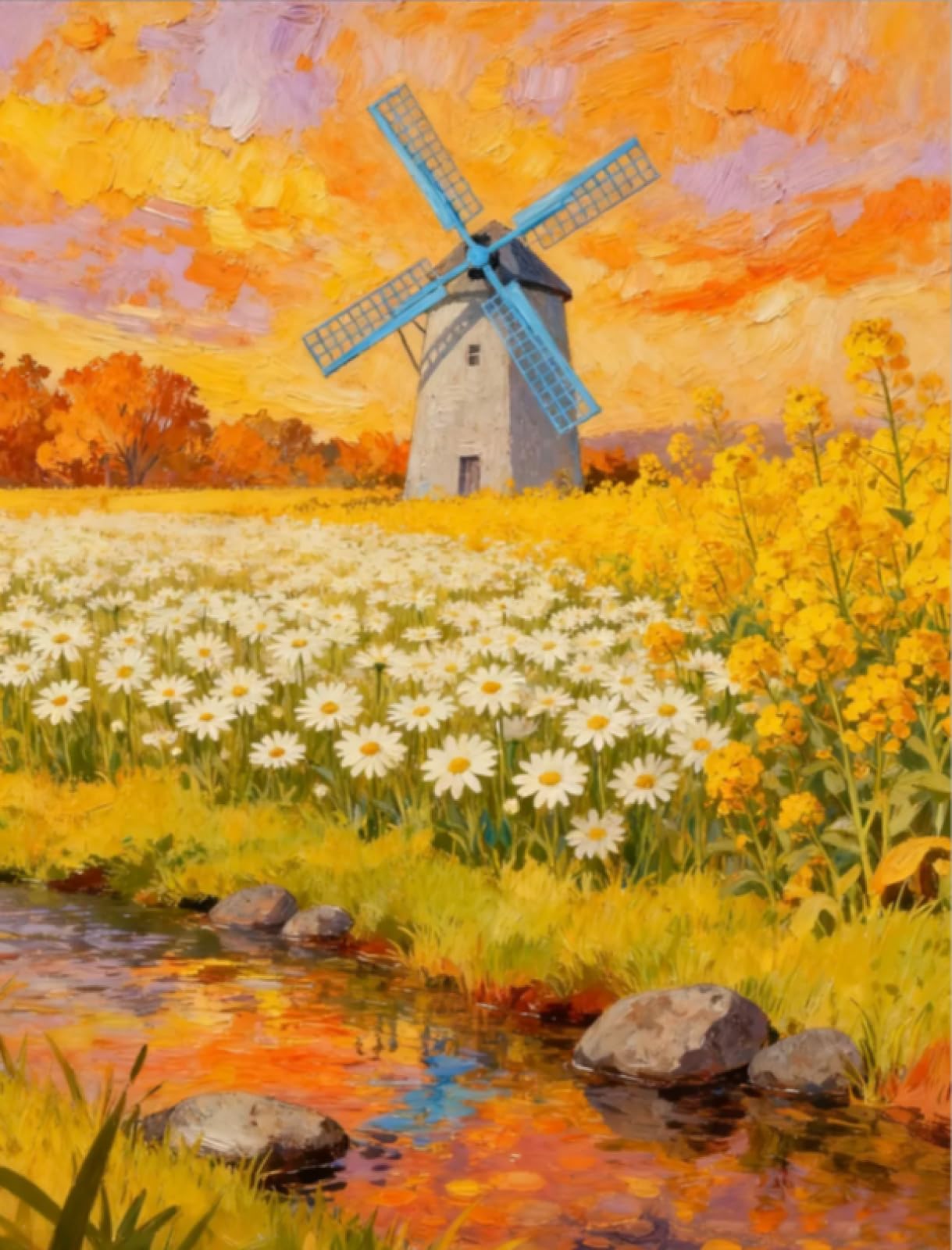Stithej Stamped Cross Stitch Kit Daisy Windmill 11CT for Adult Beginners